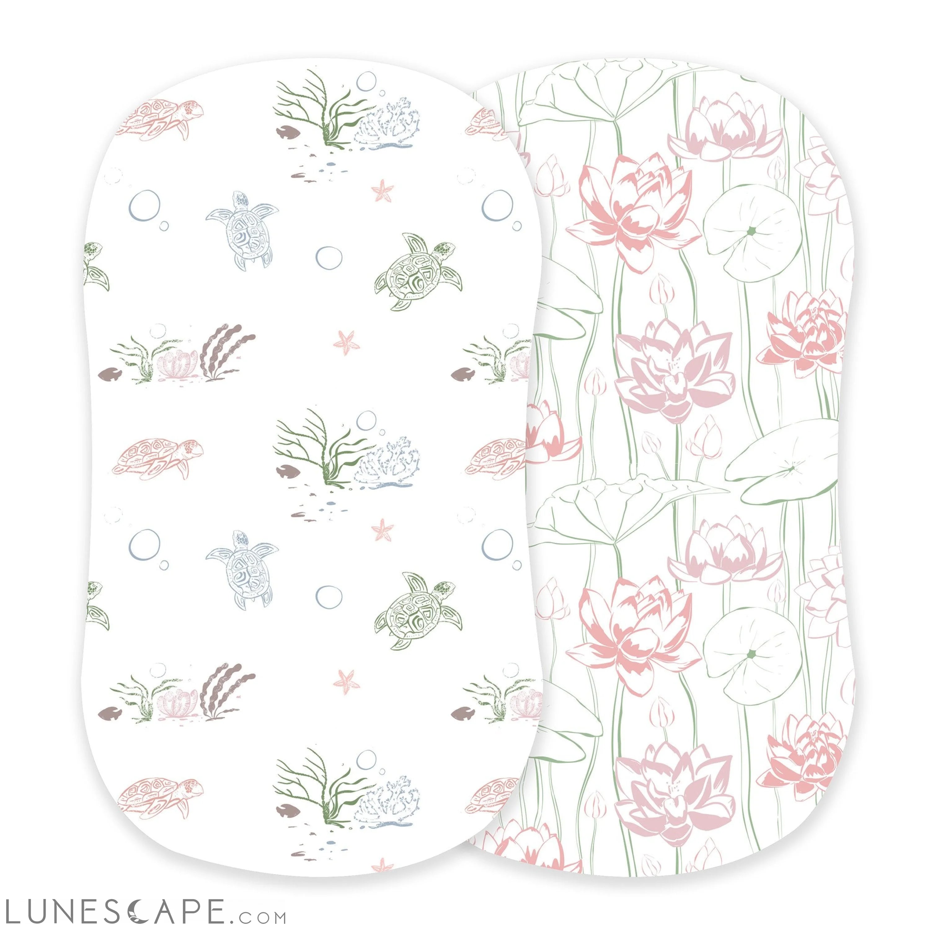 Turtles and Water Lily Bamboo Changing Pad Cover/Bassinet Sheets LUNESCAPE