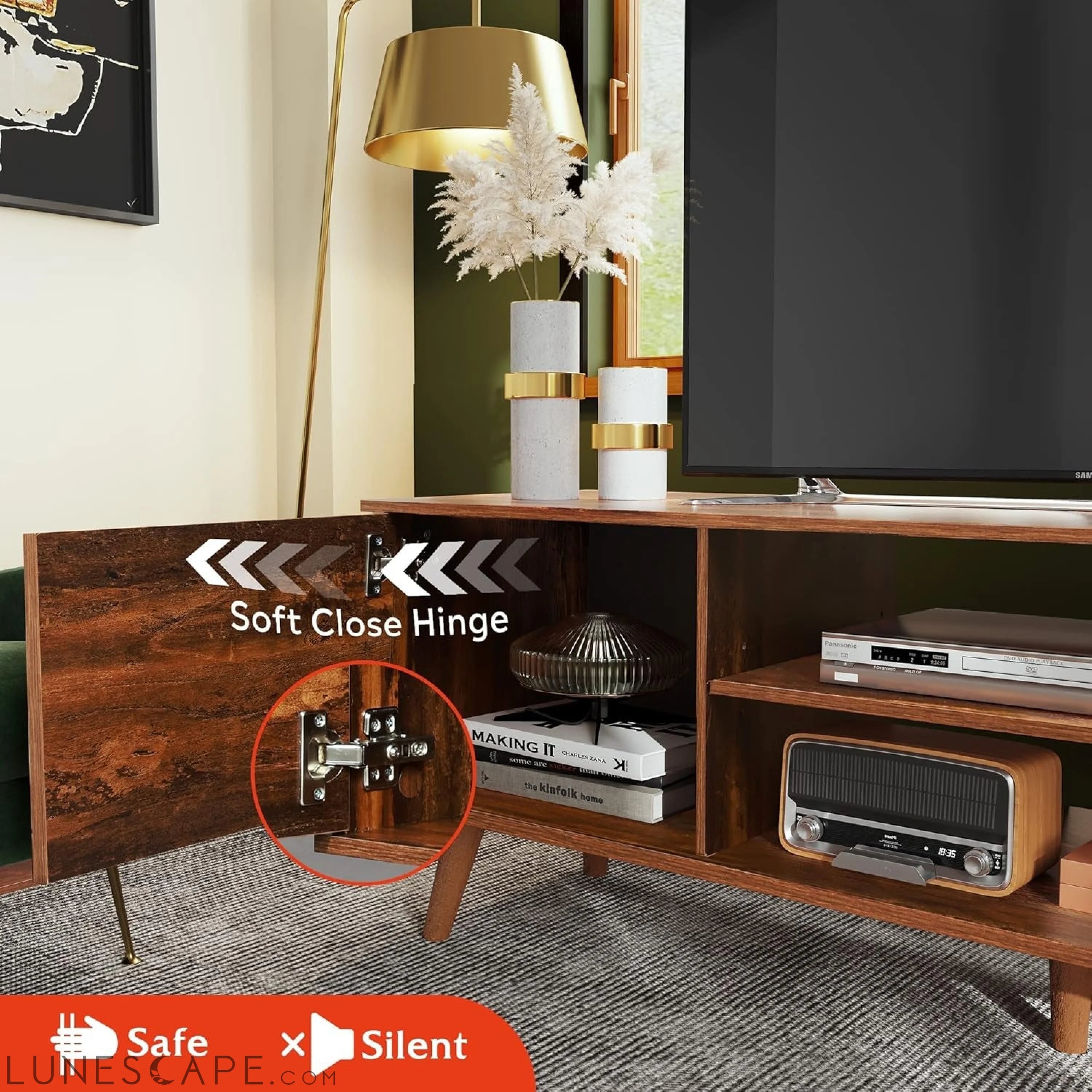 TV Stand for 55 60 Inch TV, Mid Century Modern TV Console, LUNESCAPE