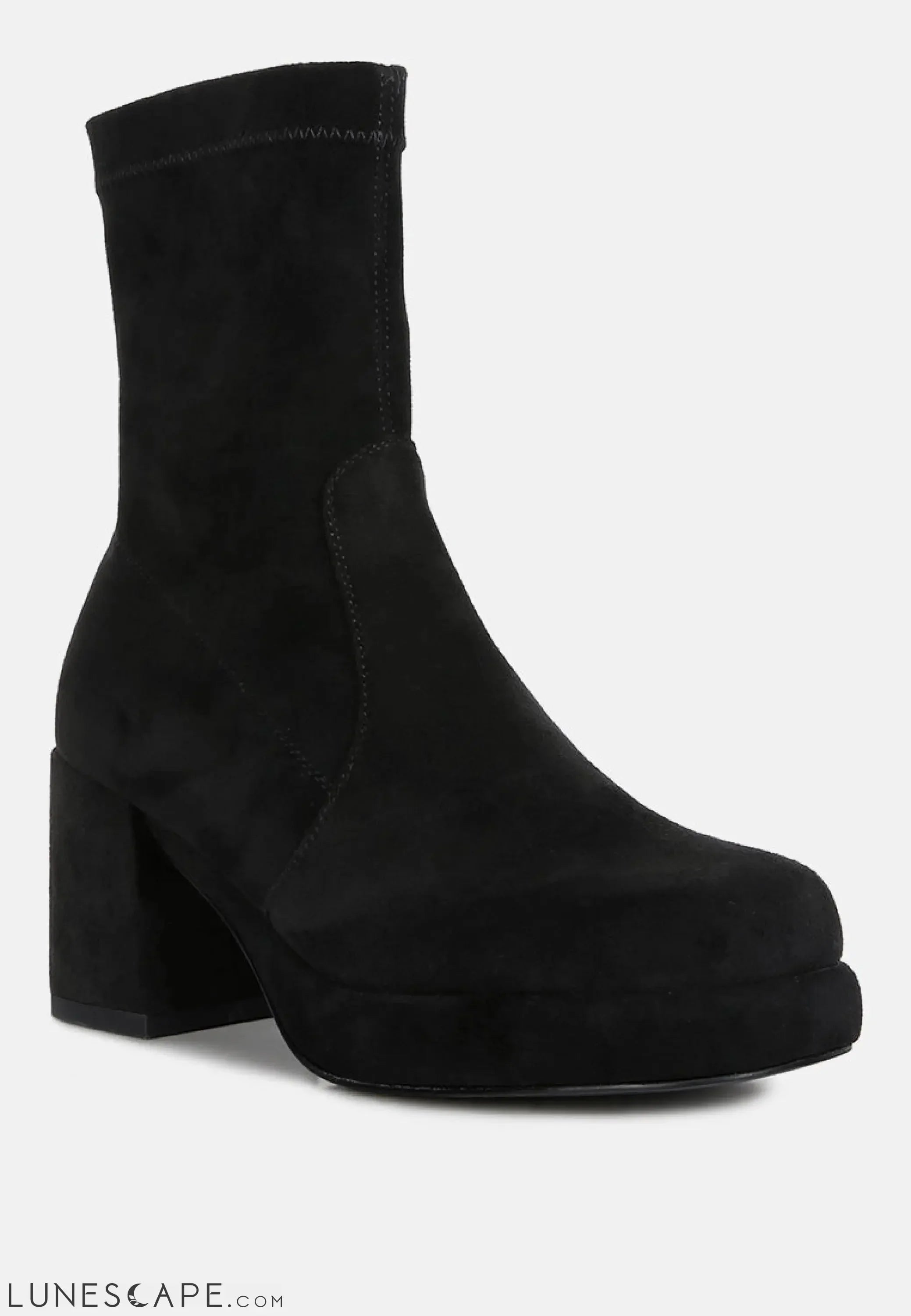 Two-Cubes Suede Platform Ankle Boots LUNESCAPE