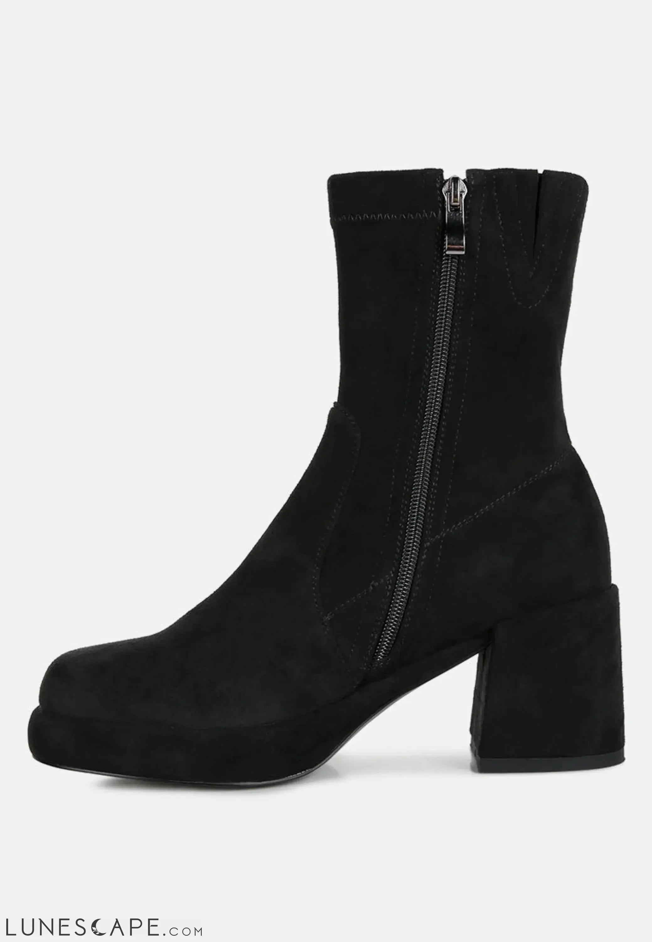 Two-Cubes Suede Platform Ankle Boots LUNESCAPE