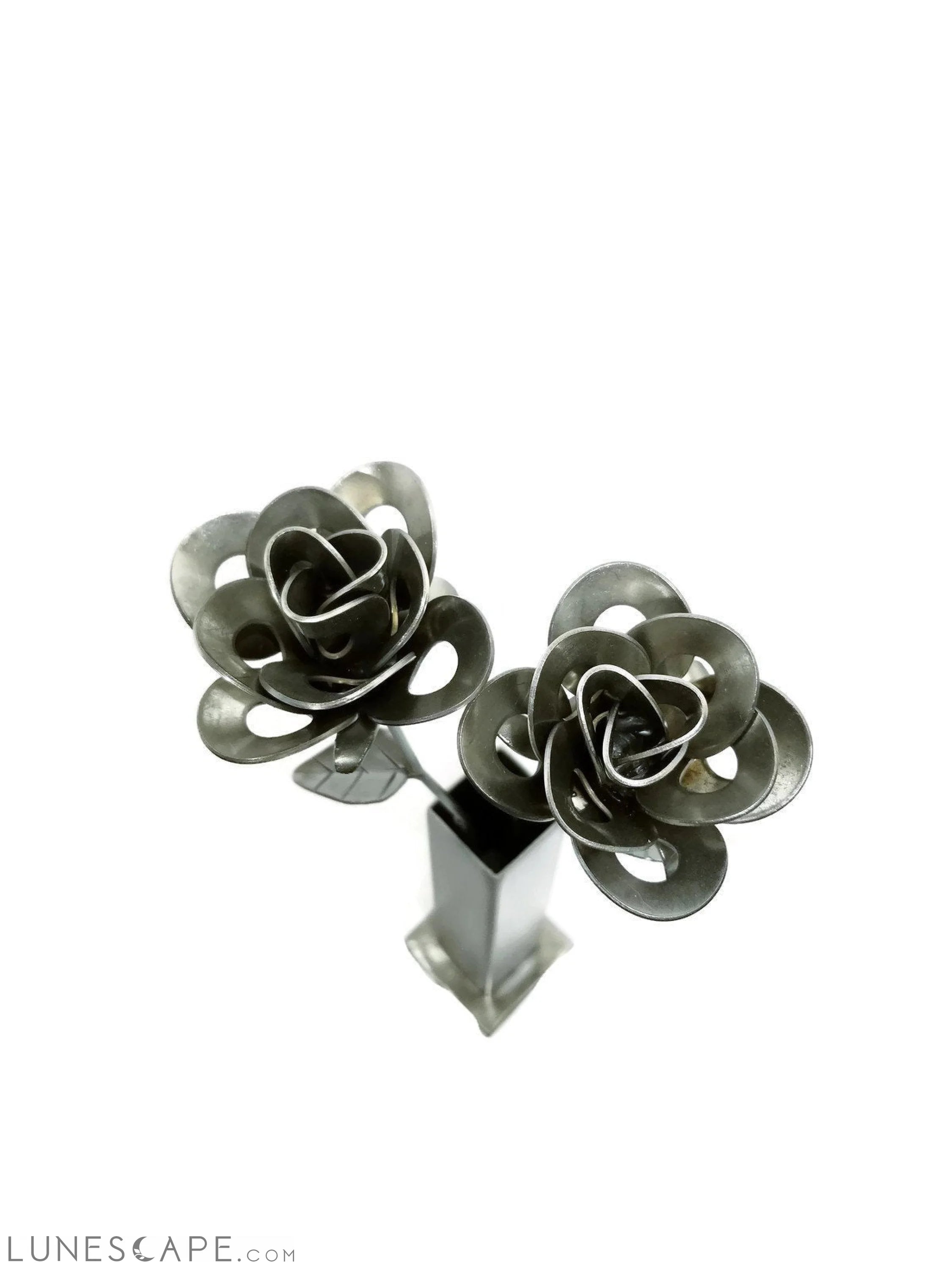 Two Metal Roses and Vase, Metal Roses with Vase, Steampunk Roses LUNESCAPE