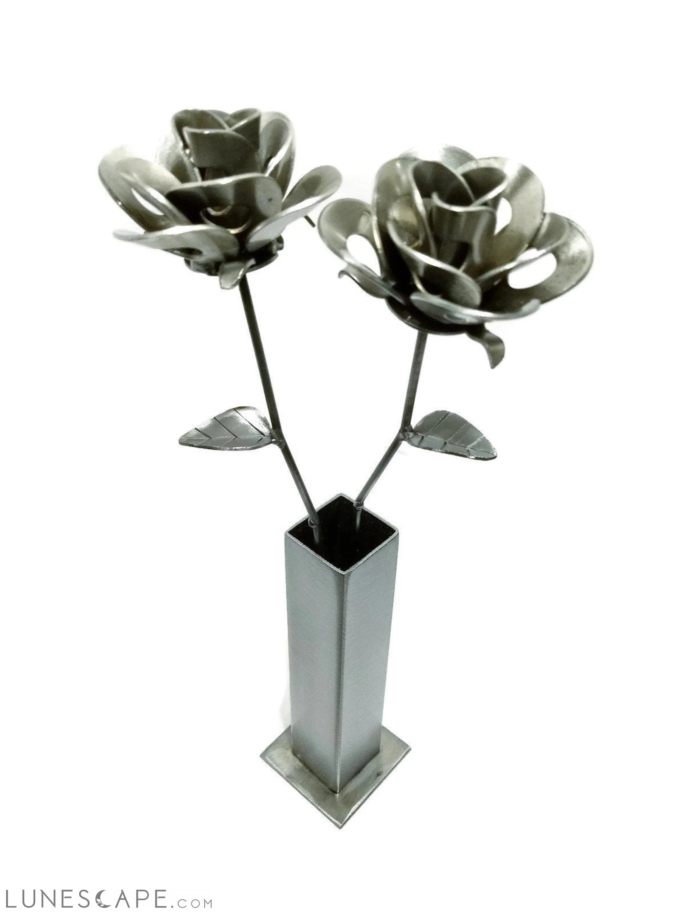 Two Metal Roses and Vase, Metal Roses with Vase, Steampunk Roses LUNESCAPE