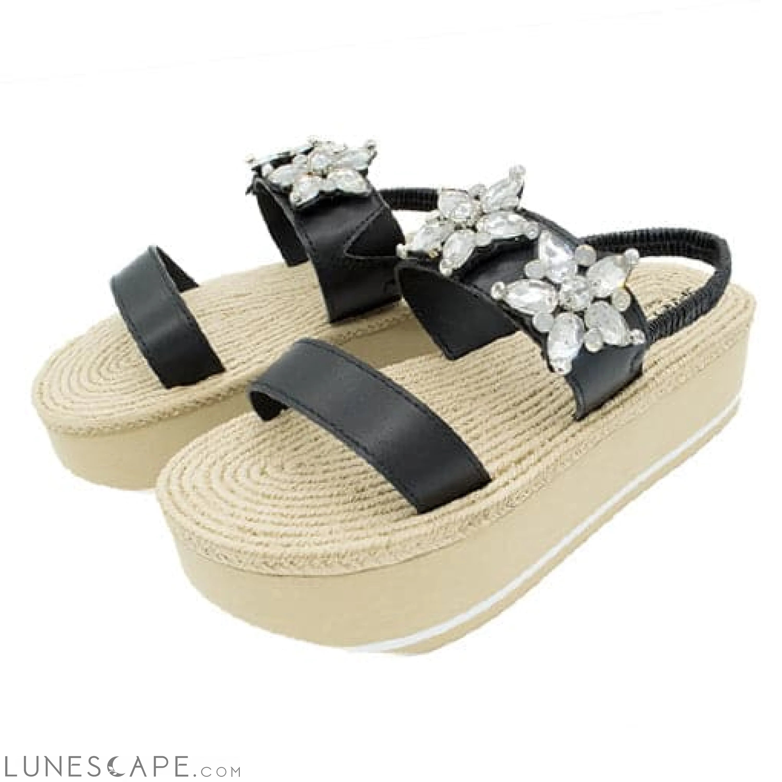 Two Stars - Crystal Rhinestone Embellished - Waterproof Espadrille Platform Wedge Heels Sandals for Women LUNESCAPE