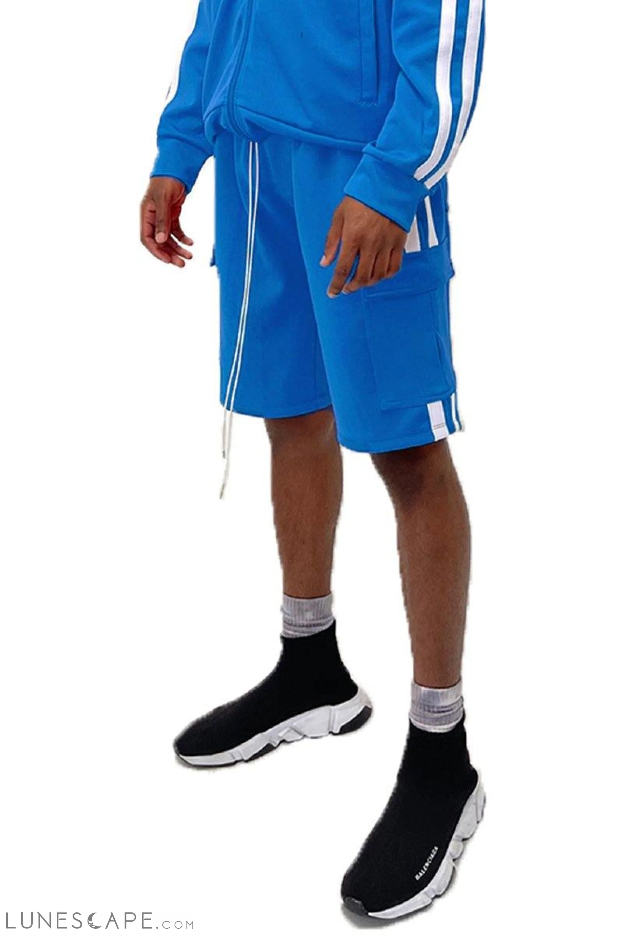 TWO STRIPE CARGO POCKET SHORT - BLUE LUNESCAPE