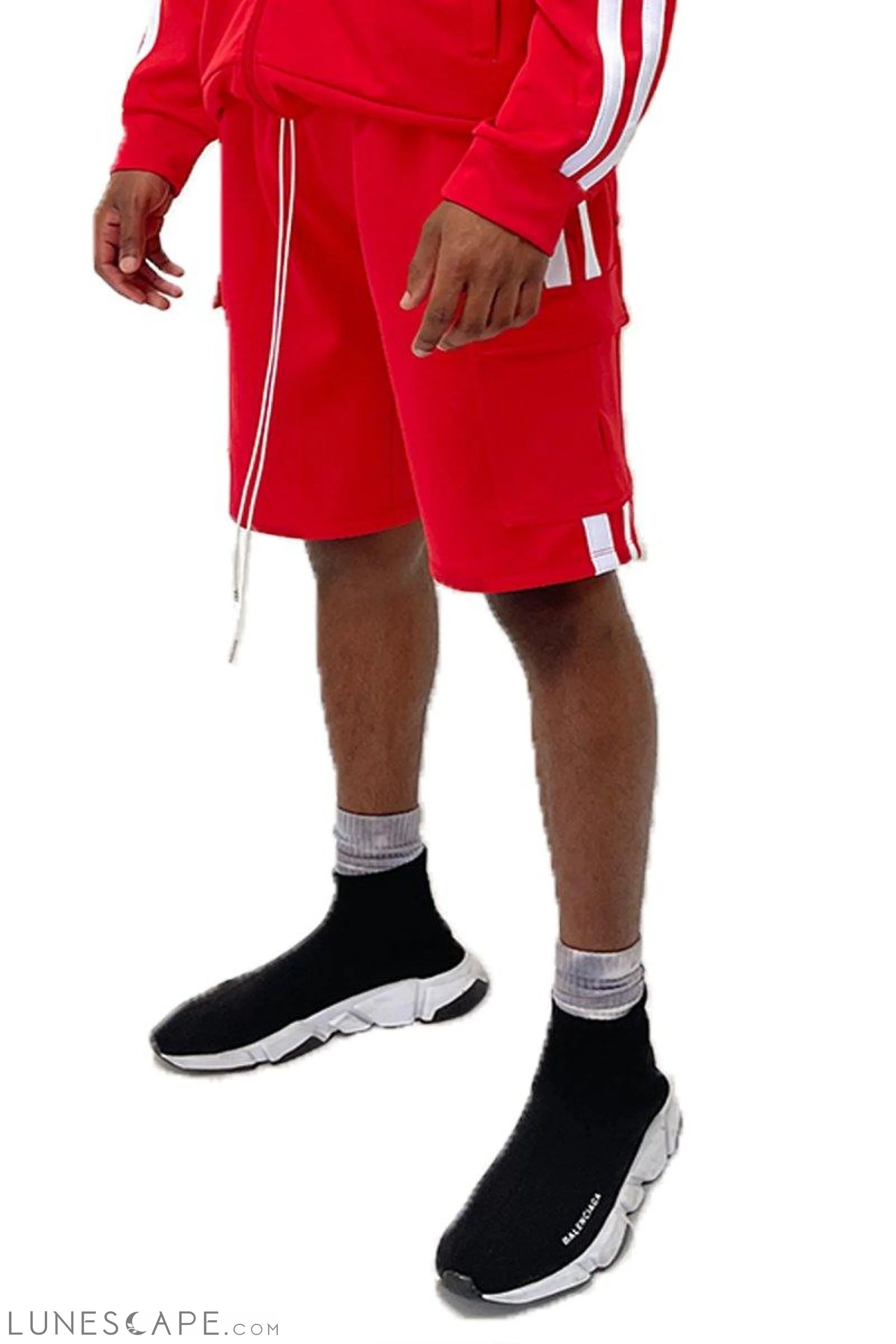TWO STRIPE CARGO POCKET SHORT - RED LUNESCAPE