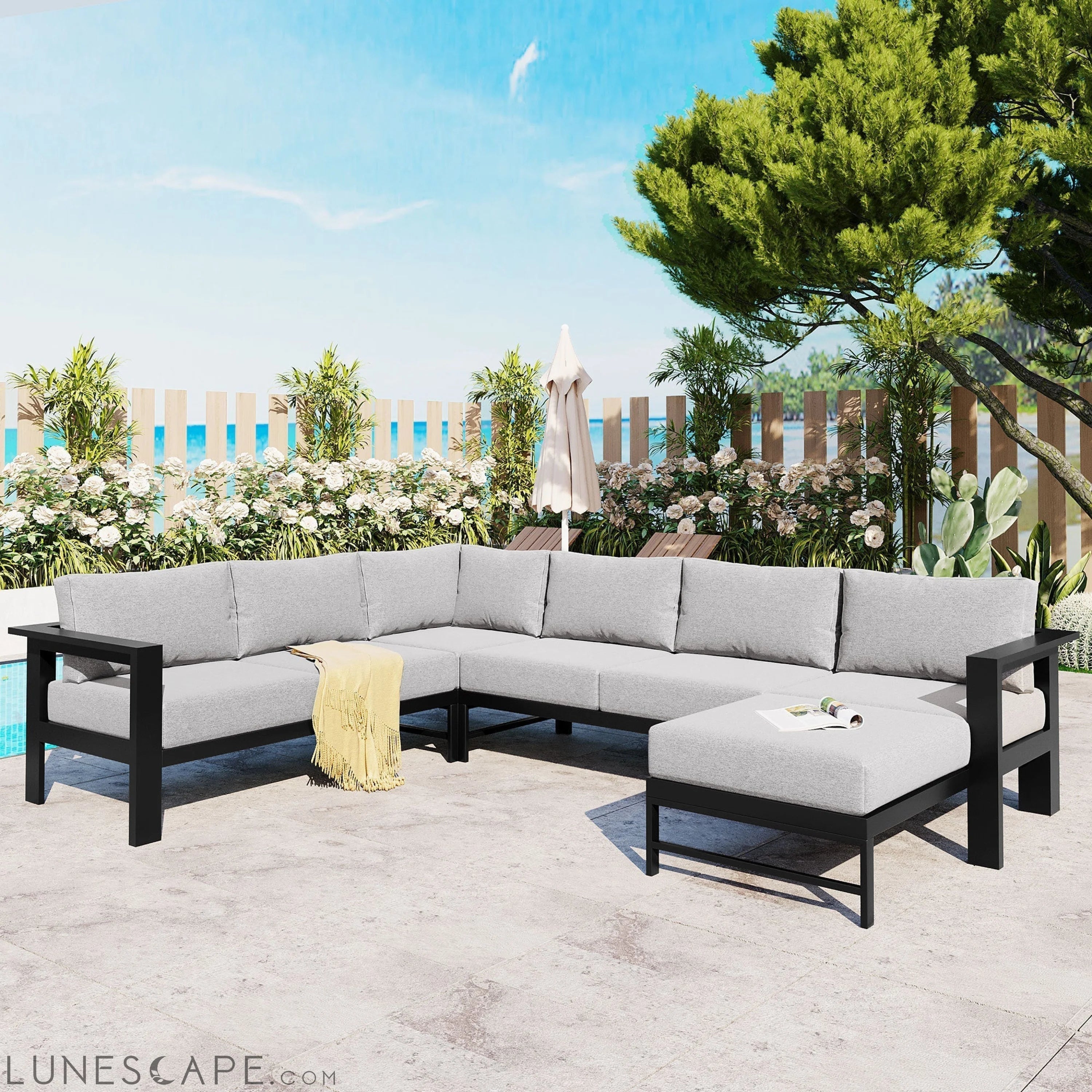 U-shaped multi-person outdoor sofa set, suitable for gardens, LUNESCAPE