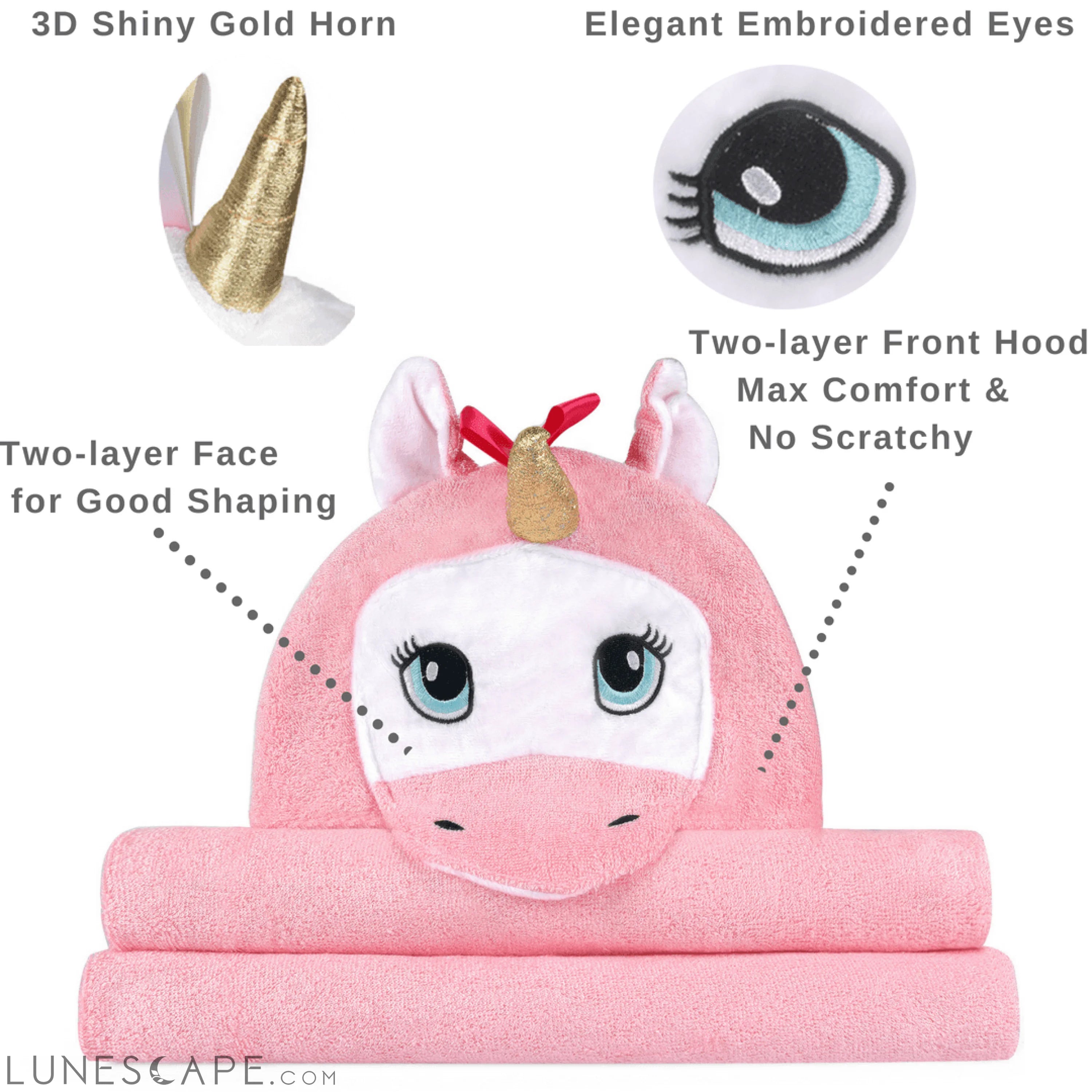 Unicorn Organic Bamboo Hooded Bath Towel - Pink LUNESCAPE