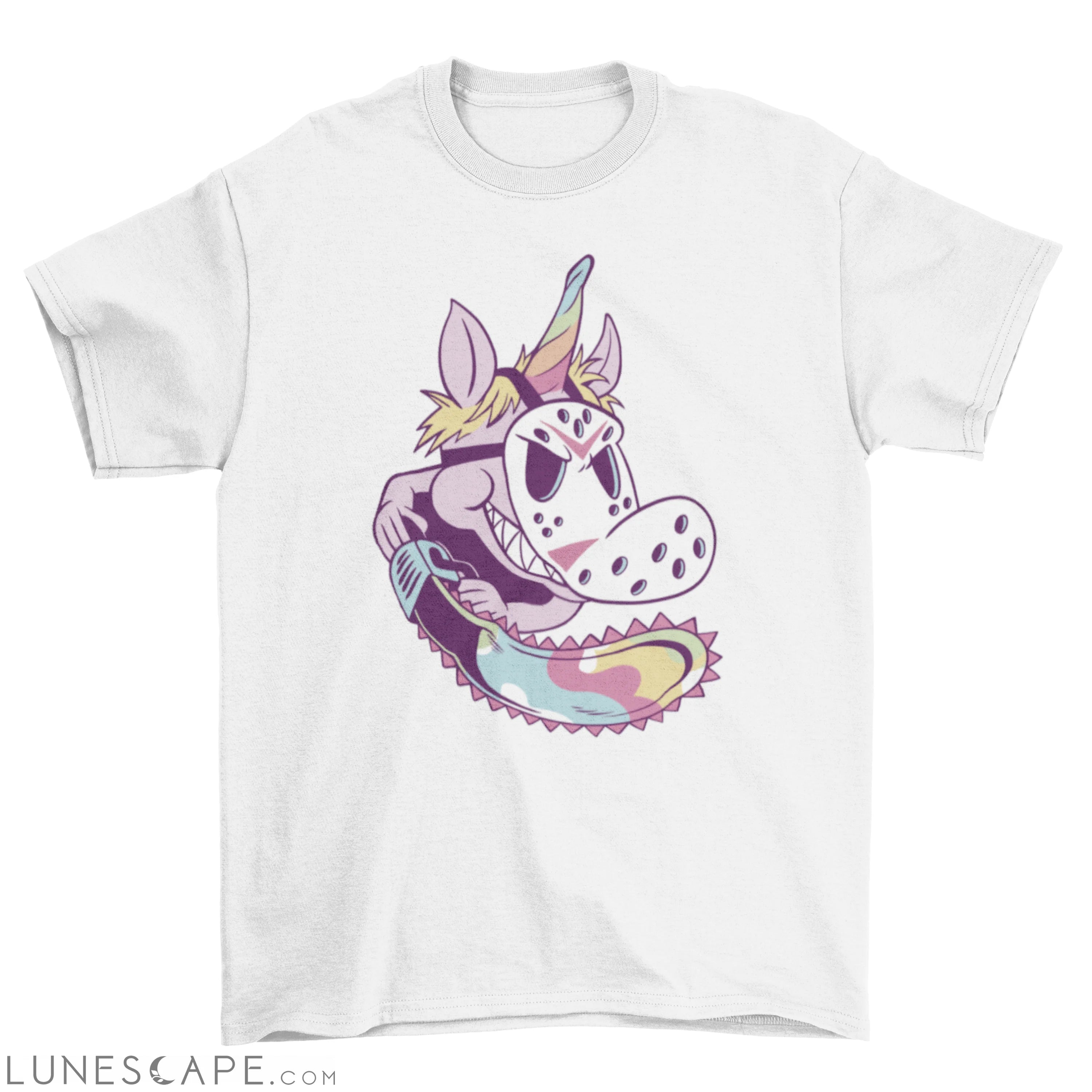 Unicorn with chainsaw t-shirt LUNESCAPE