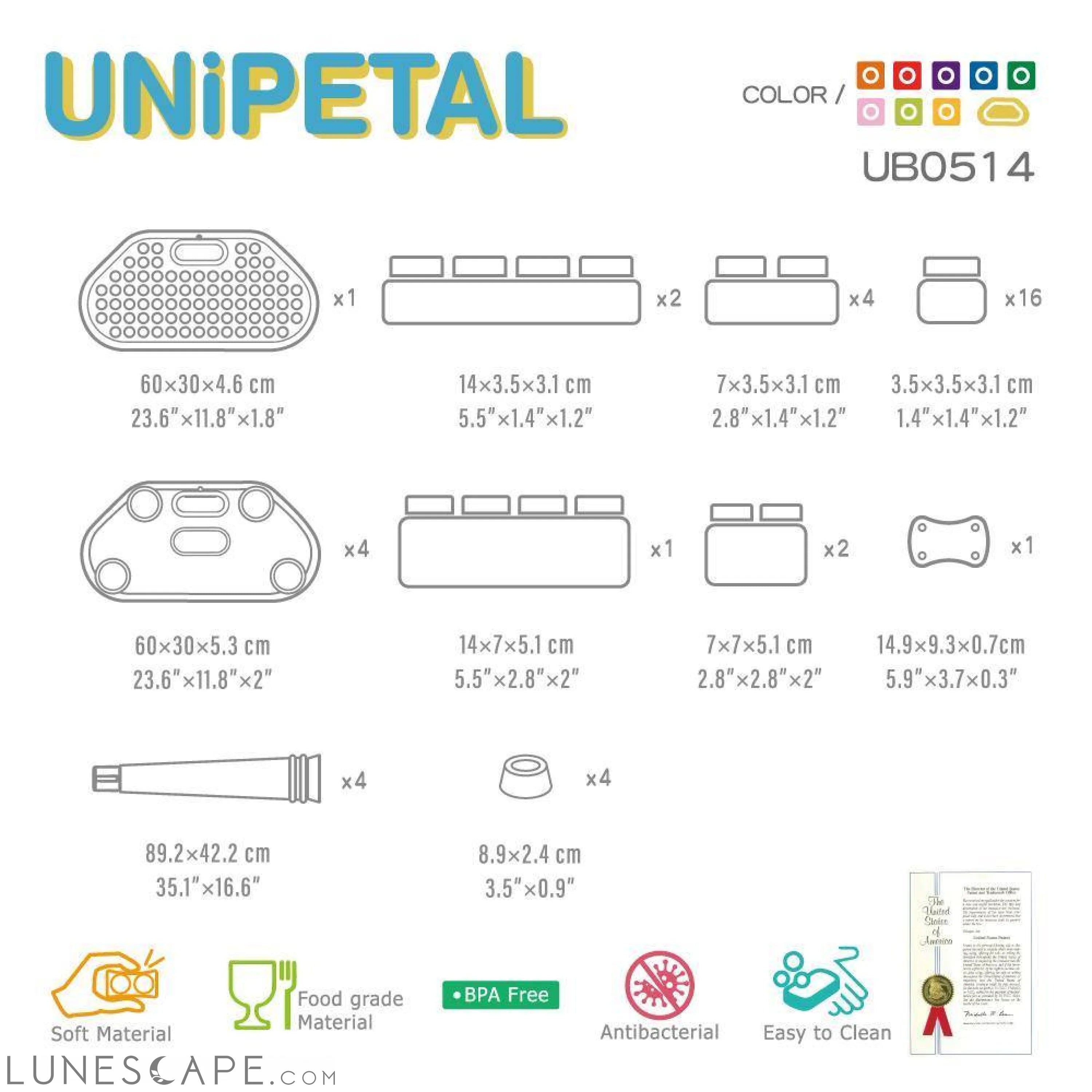 UNiPLAY Soft Building Blocks Table UNiPetal - Yellow LUNESCAPE