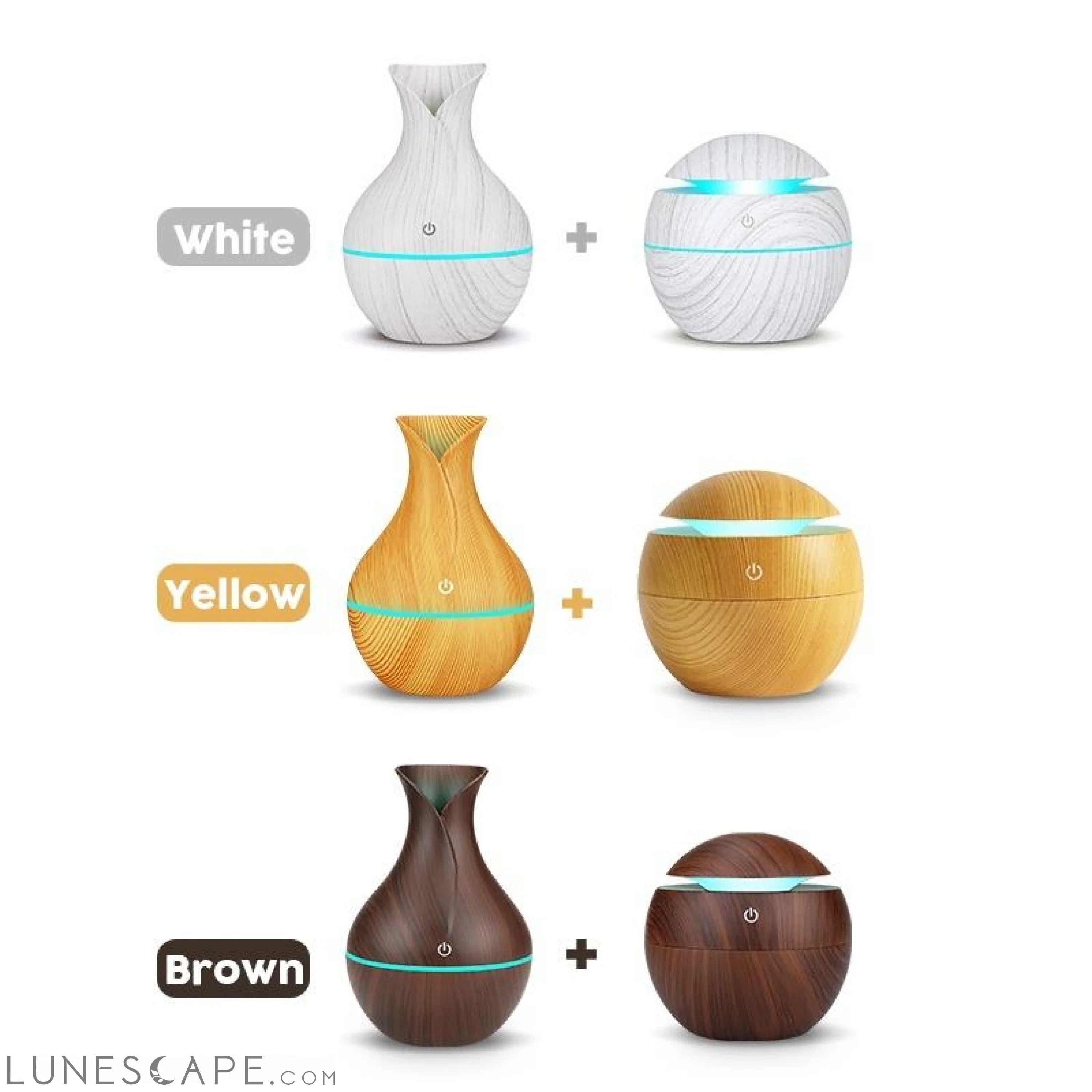 USB Aroma Air Humidifier Wood Grain with LED Lights Diffuser LUNESCAPE