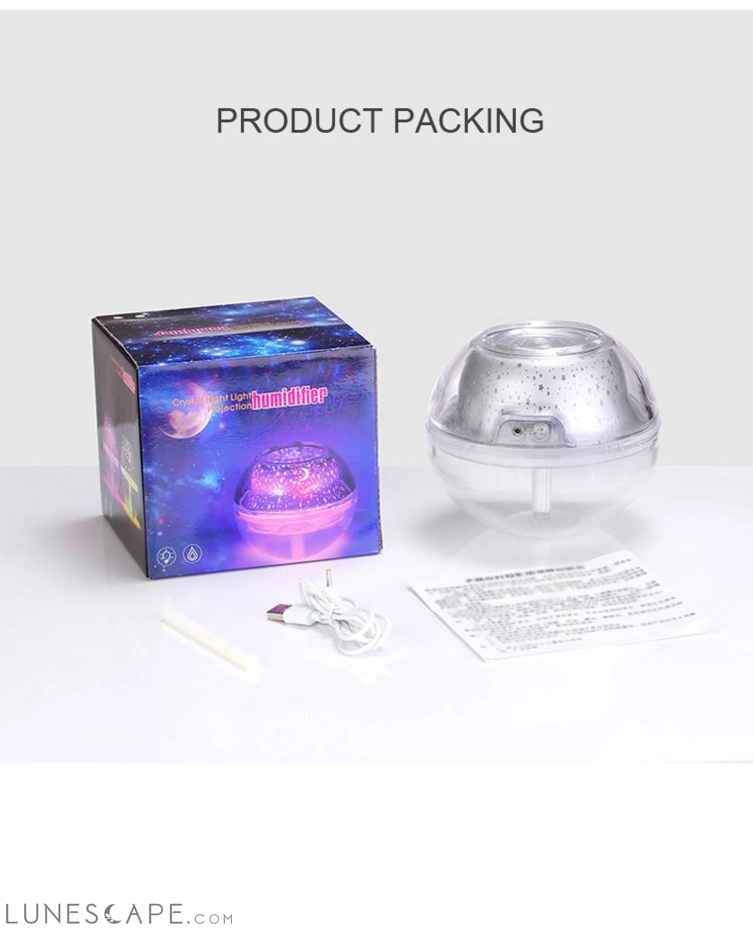 USB Crystal Night Lamp Projector 500ml Air Humidifier Desktop Aroma LUNESCAPE