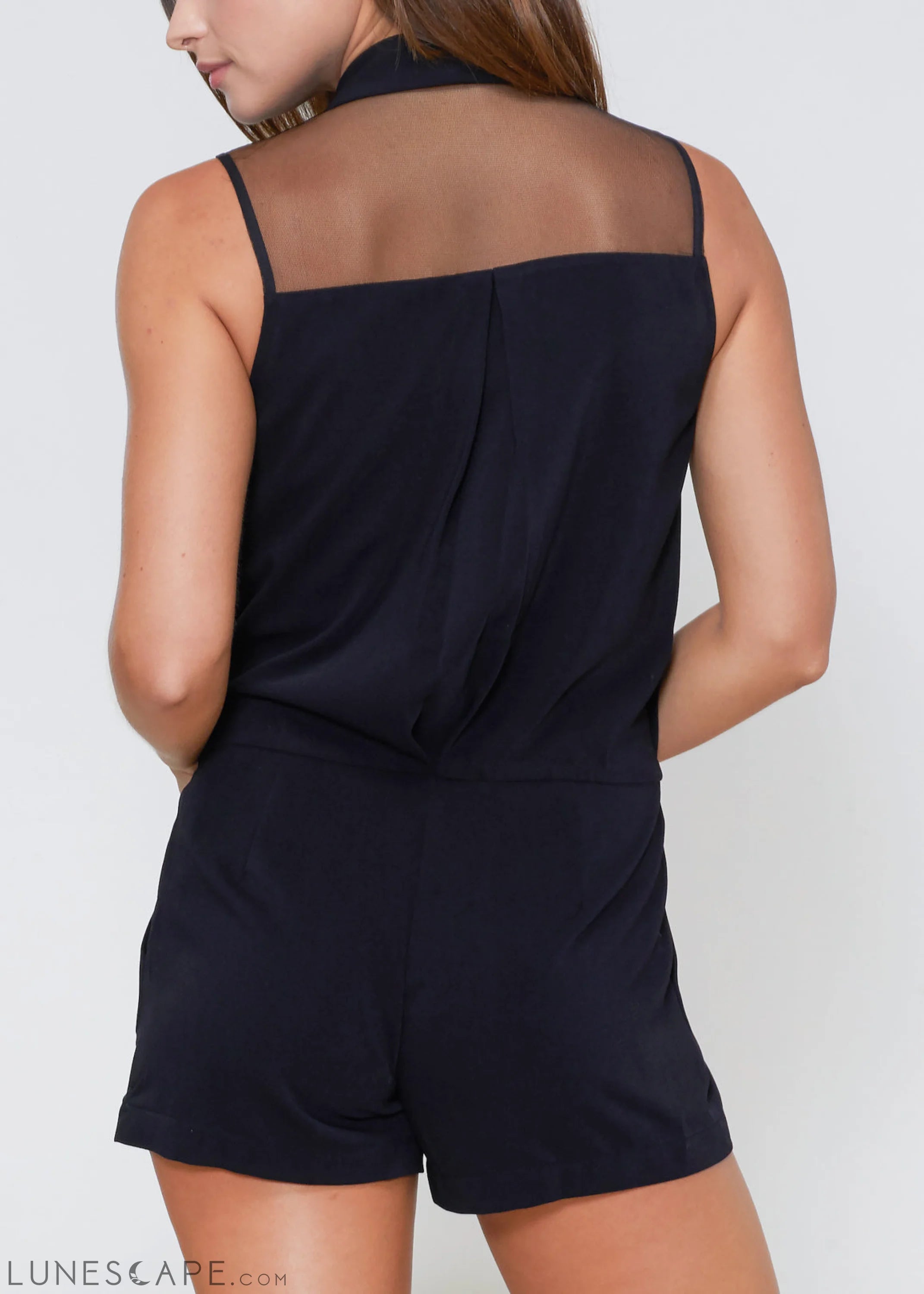 V-Neck Sleeveless Romper In Black LUNESCAPE