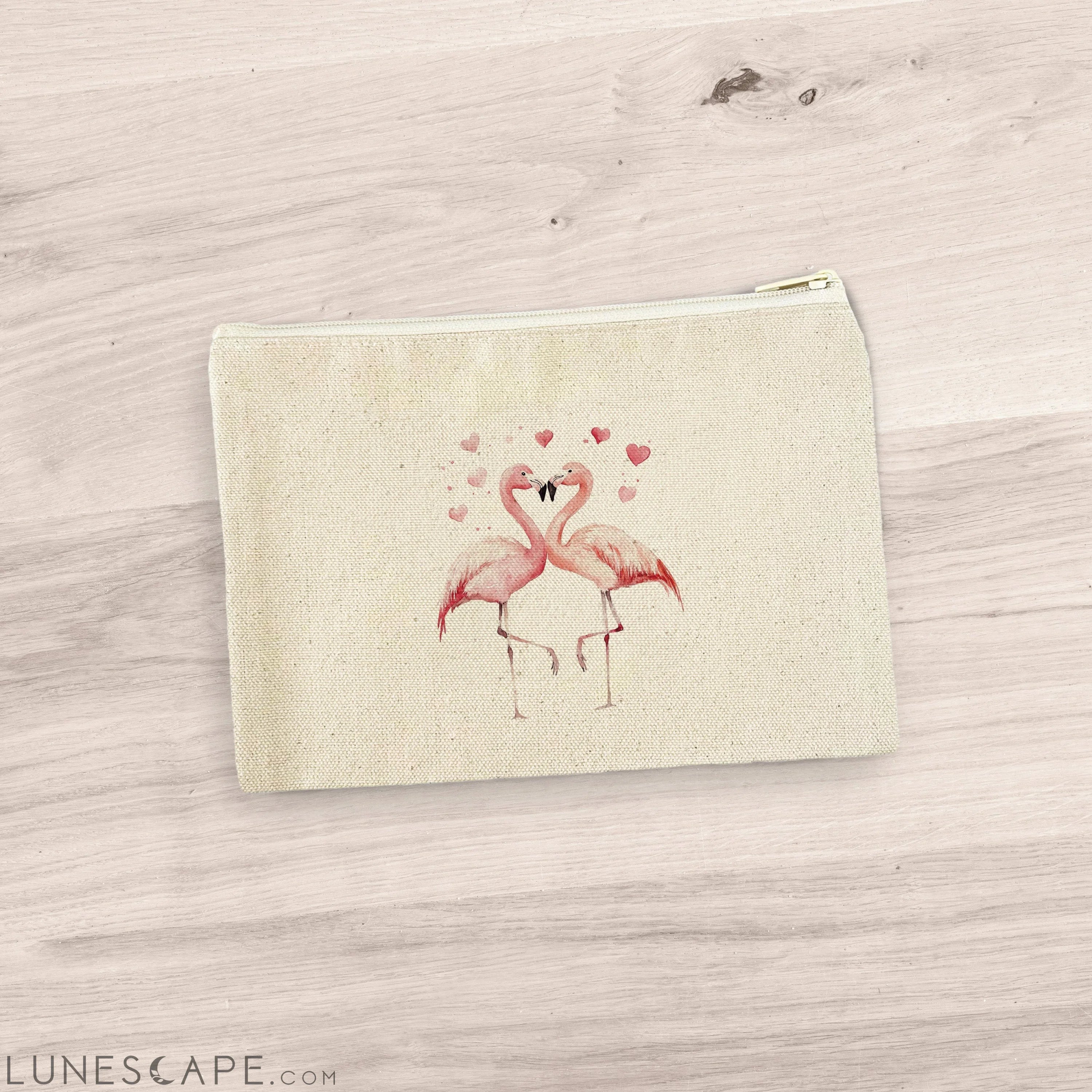 Valentine Flamingos - Valentine's Day Canvas Zipper Pouch LUNESCAPE