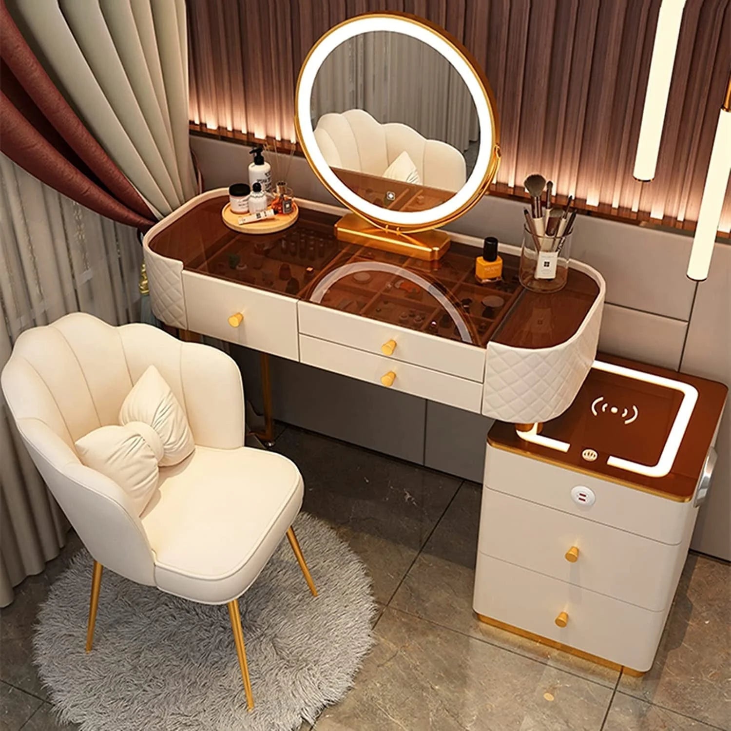 Vanity Desk with Wireless Charging Station and Speaker LUNESCAPE