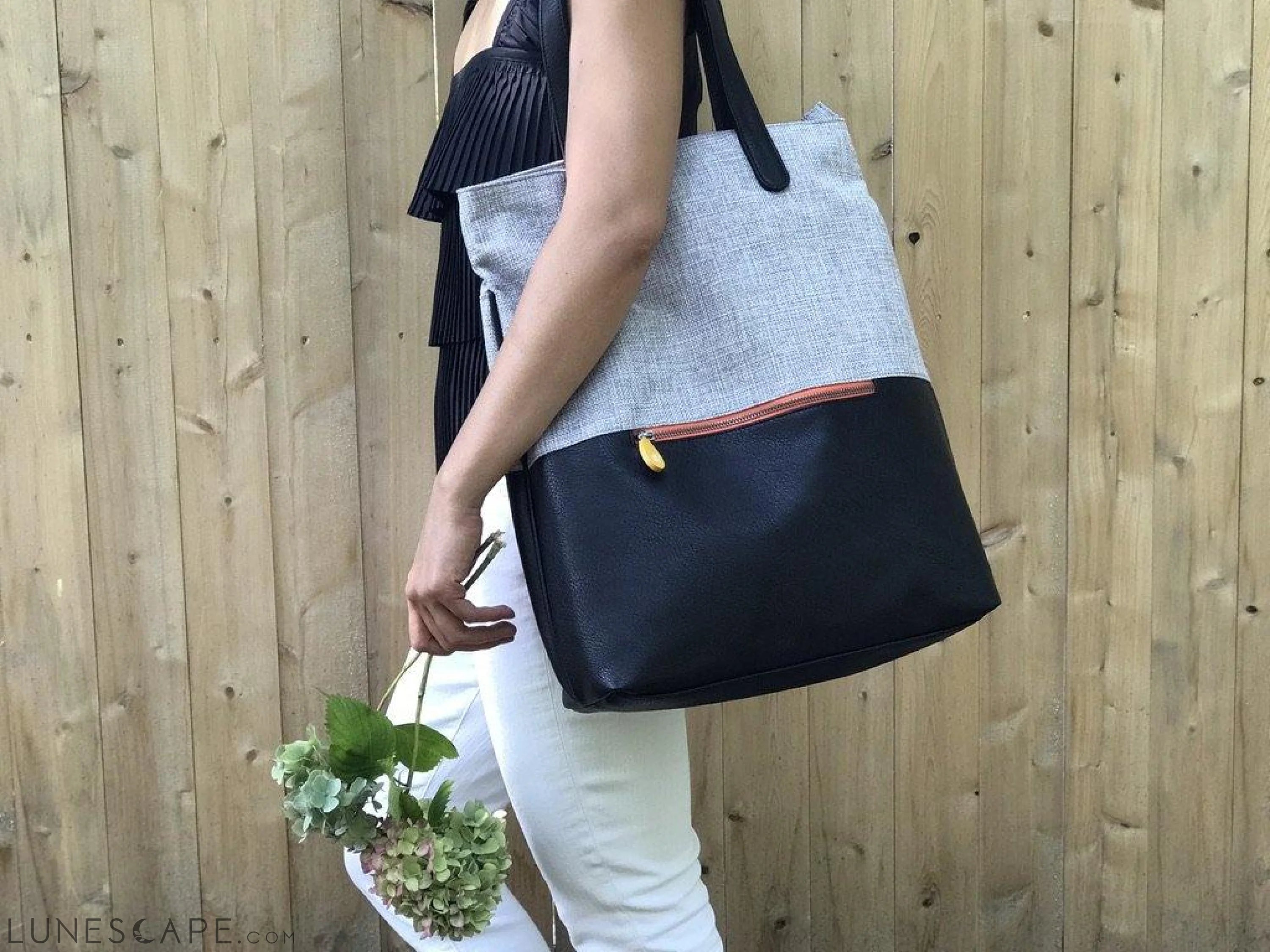 Vegan Convertible Backpack Tote - Gray Tweed / Black LUNESCAPE