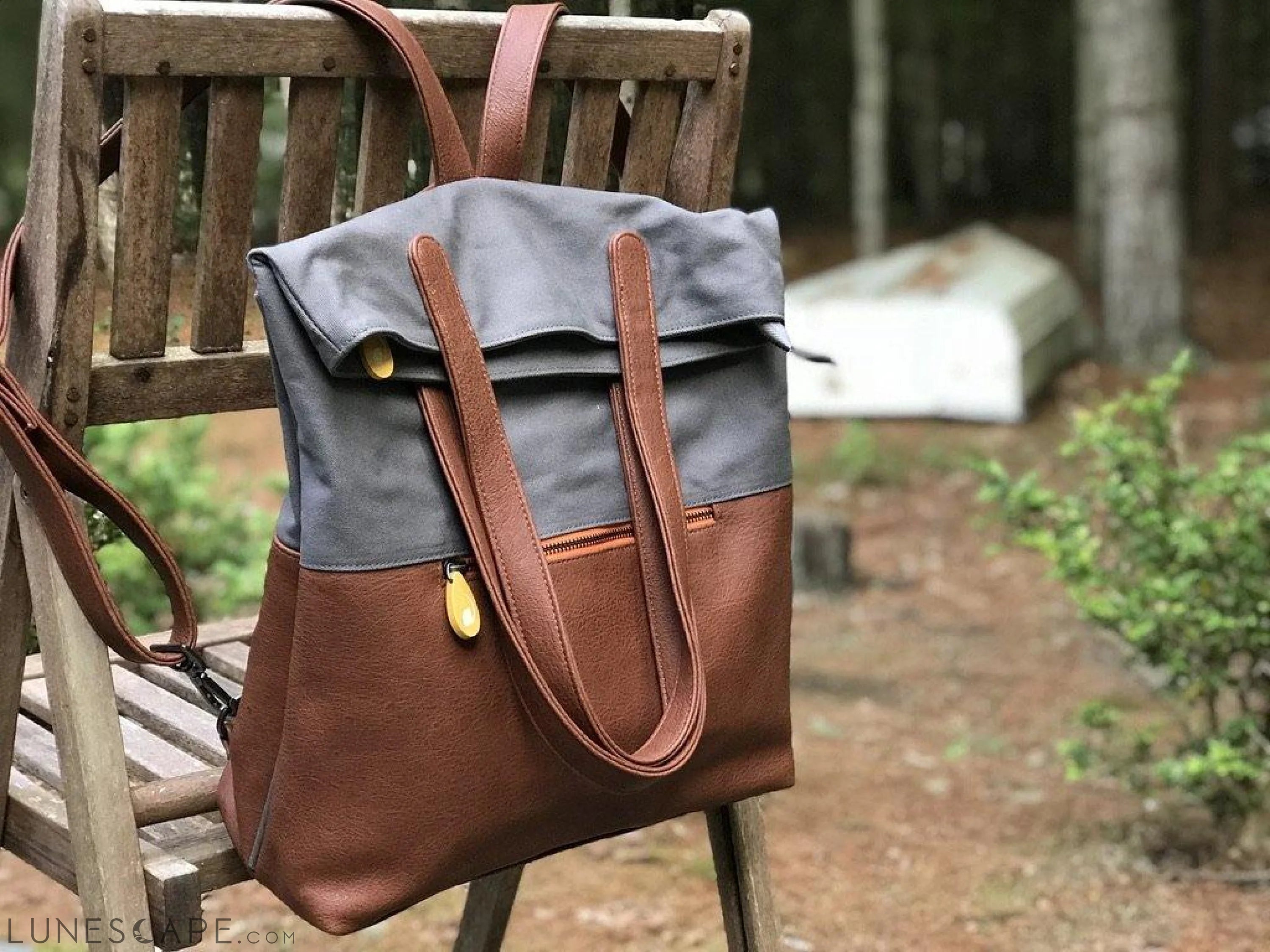 Vegan Convertible Backpack Tote - Gray Tweed / Black LUNESCAPE