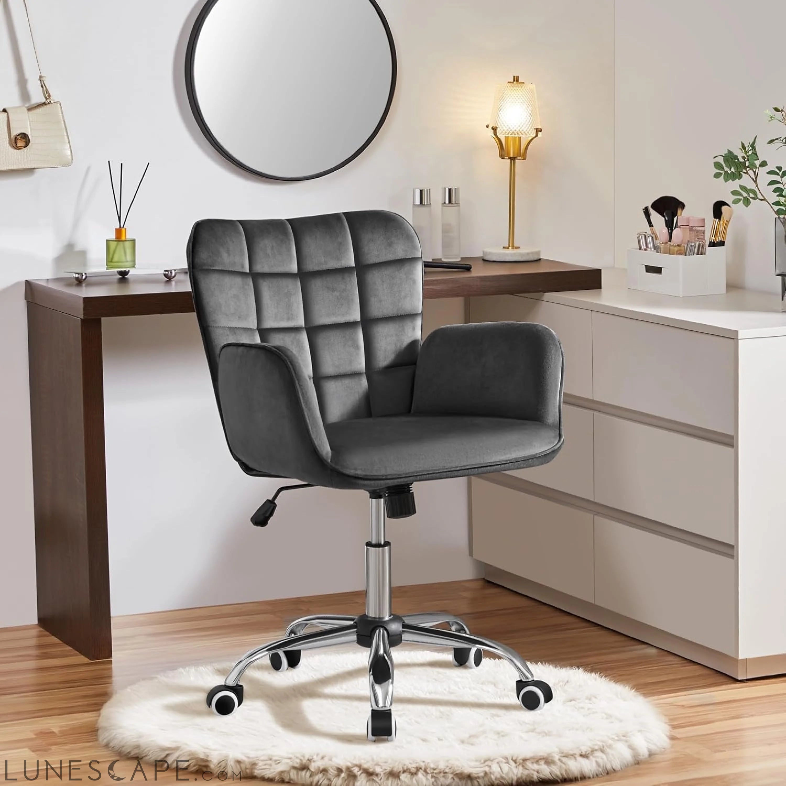 Velvet Home Office Chair Modern Vanity Chair Ergonomic Adjustable LUNESCAPE