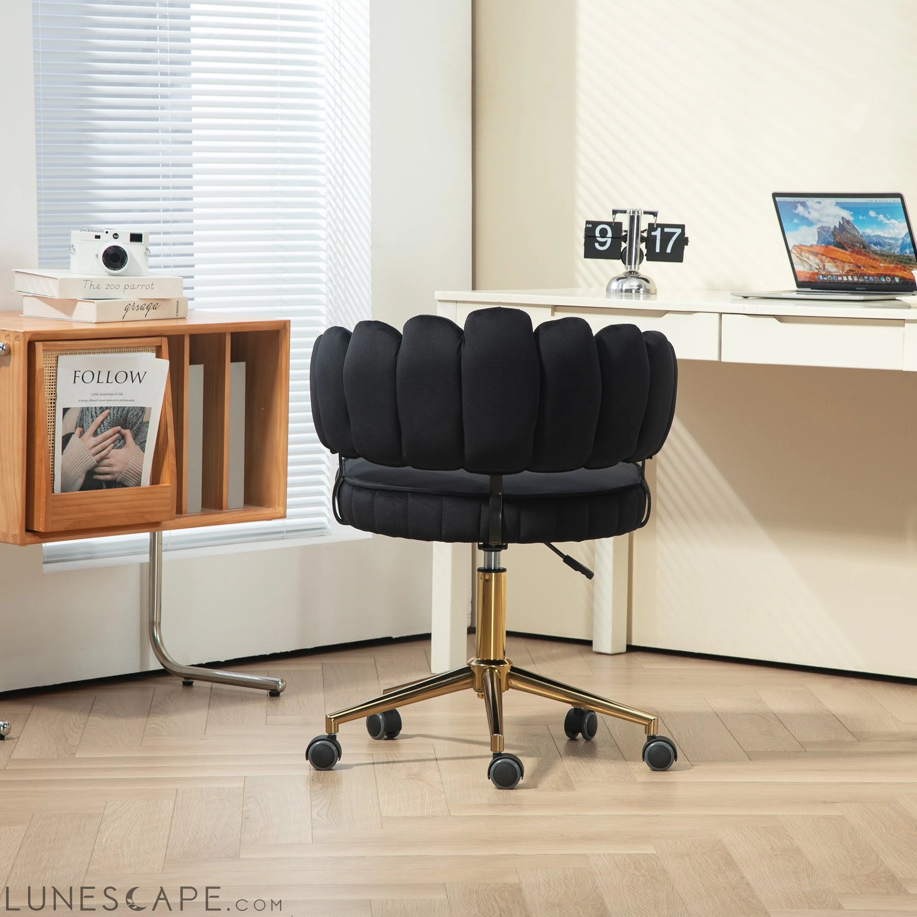 Velvet Home Office Desk Chair, Modern Cute Computer Chair, Wheels LUNESCAPE