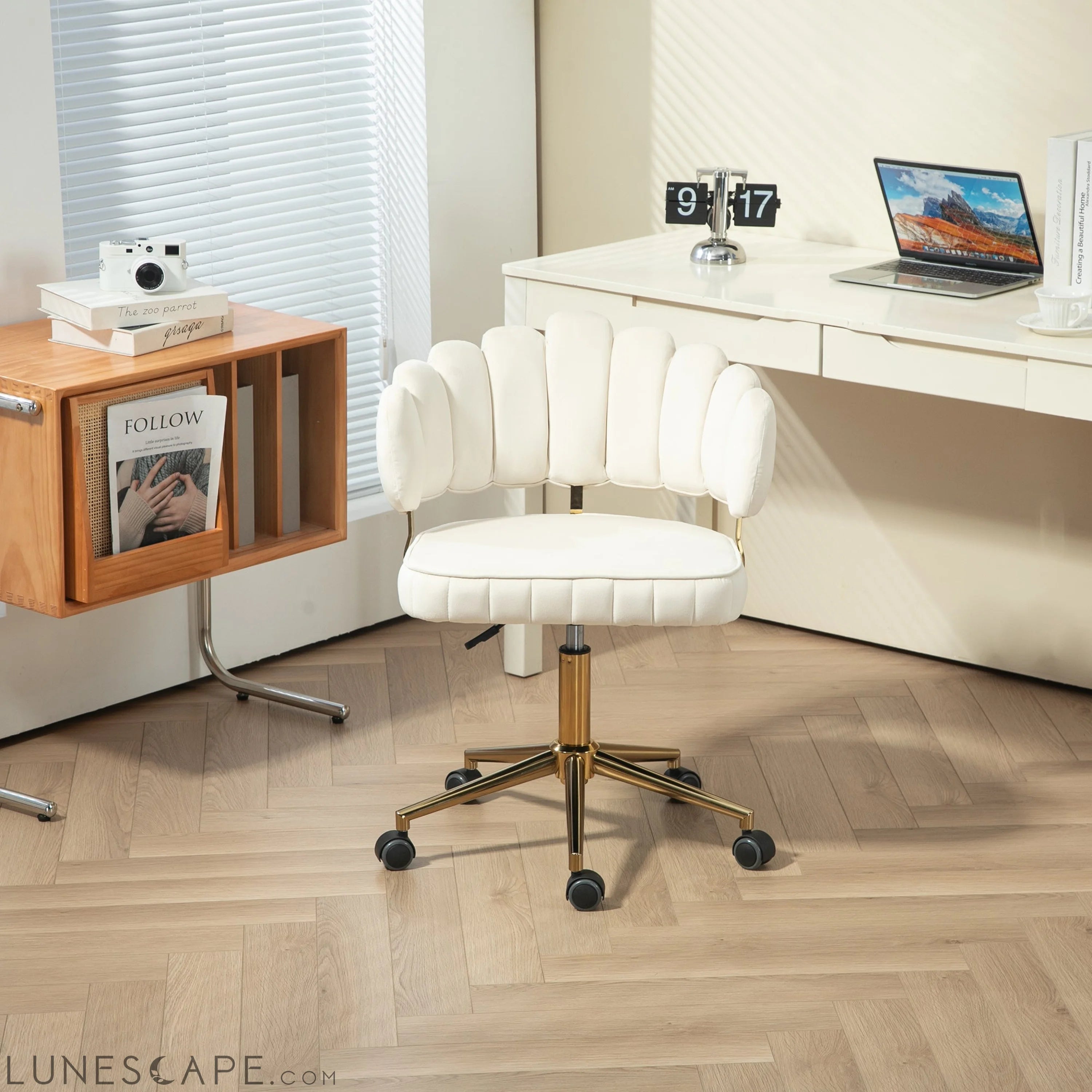Velvet Home Office Desk Chair, Modern Cute Computer Chair, Wheels LUNESCAPE