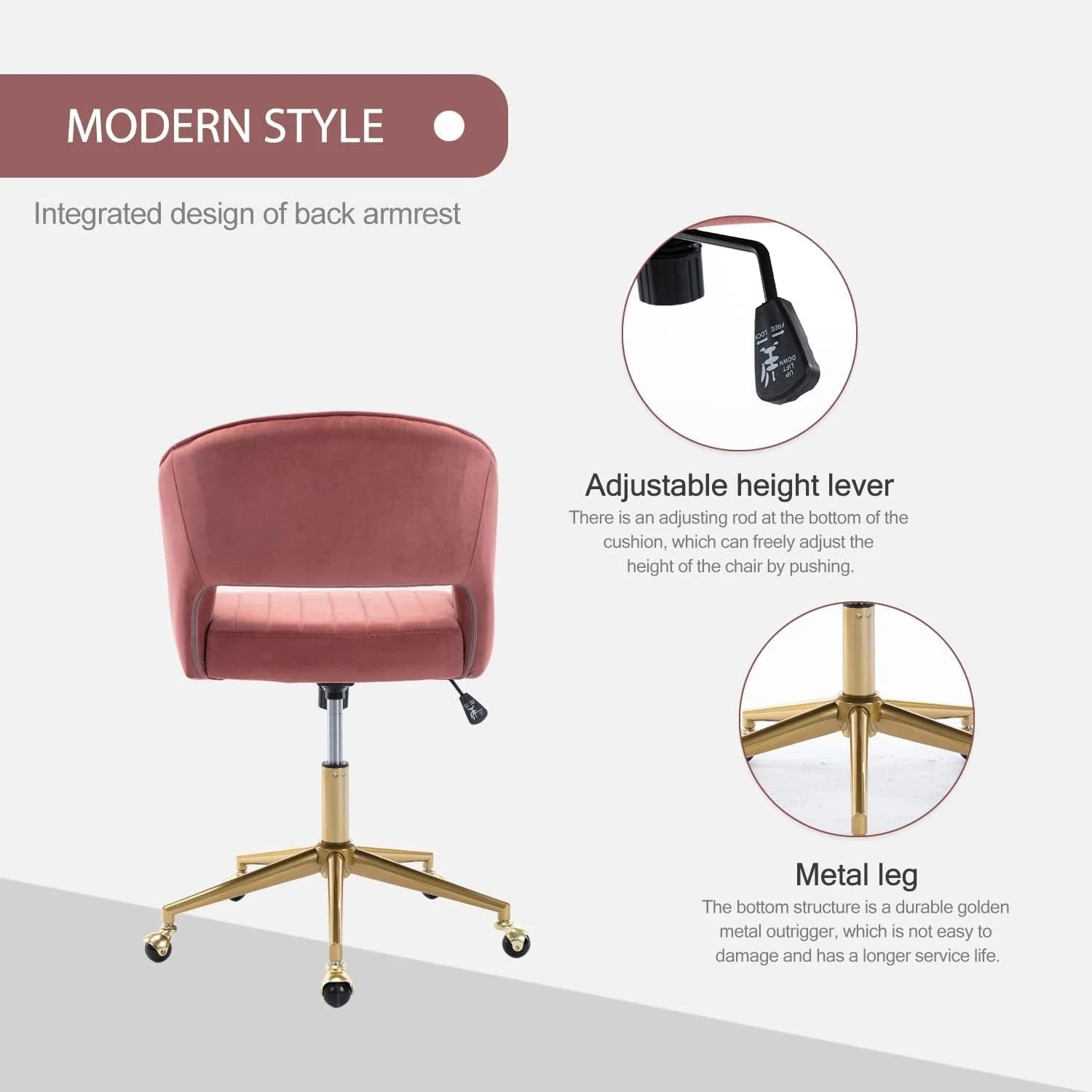 Velvet Office Desk Chair, Upholstered Home Office Desk Chairs with LUNESCAPE