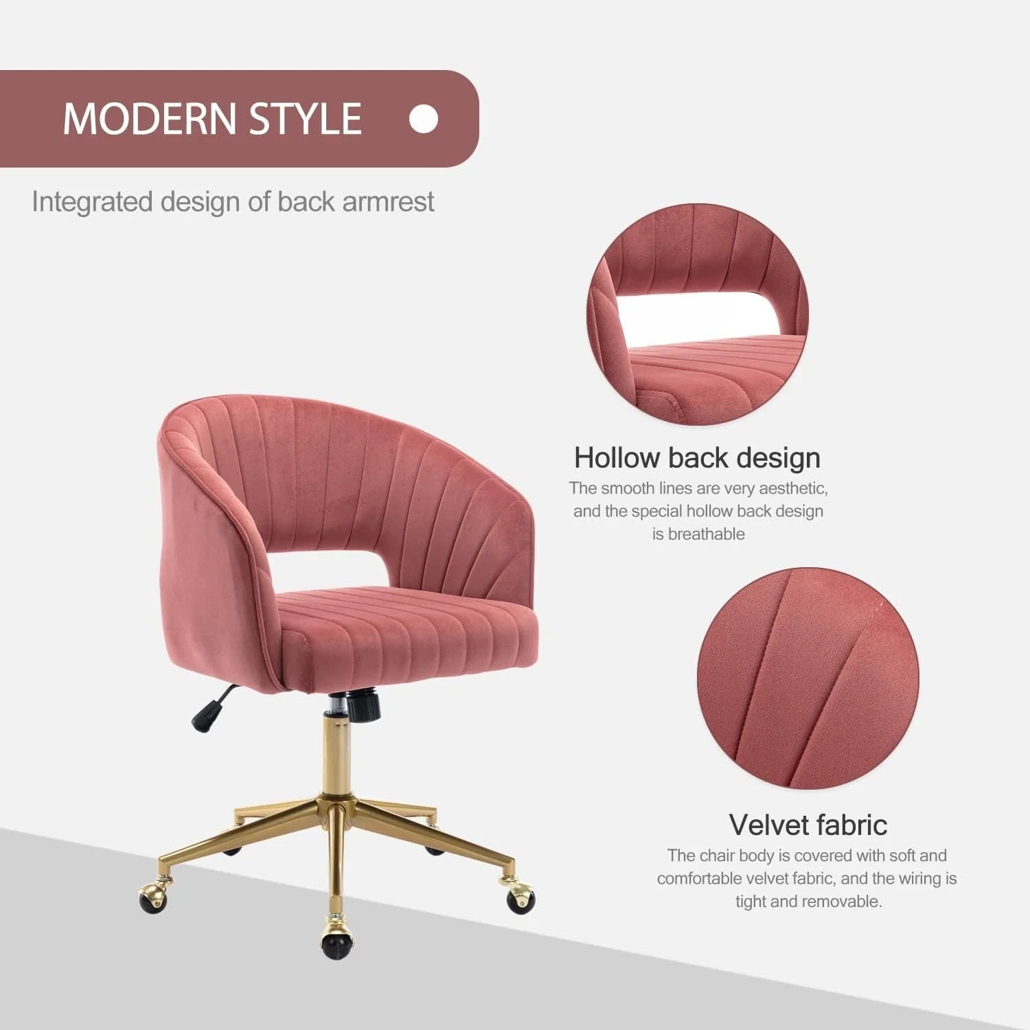 Velvet Office Desk Chair, Upholstered Home Office Desk Chairs with LUNESCAPE