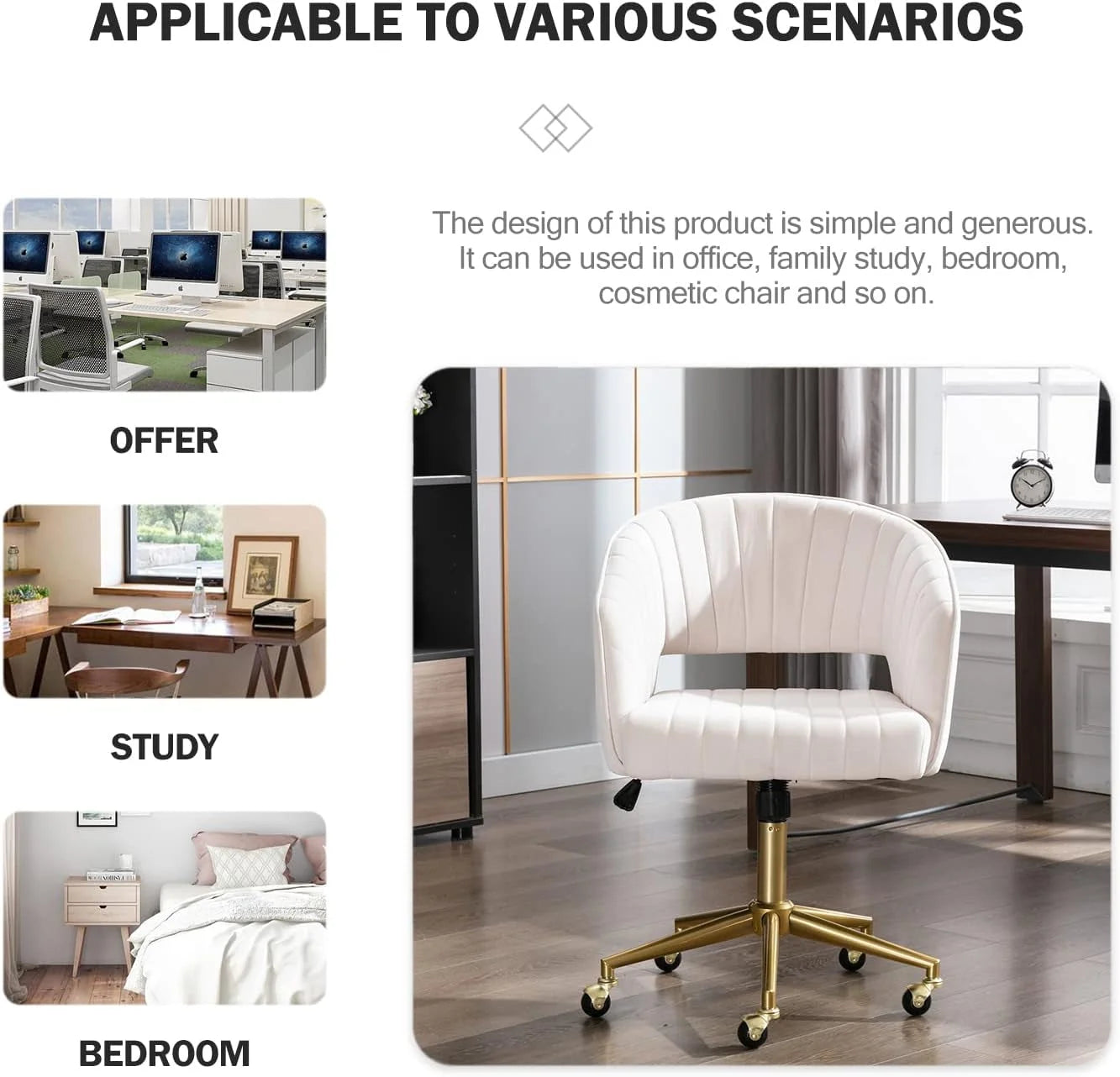 Velvet Office Desk Chair, Upholstered Home Office Desk Chairs with LUNESCAPE