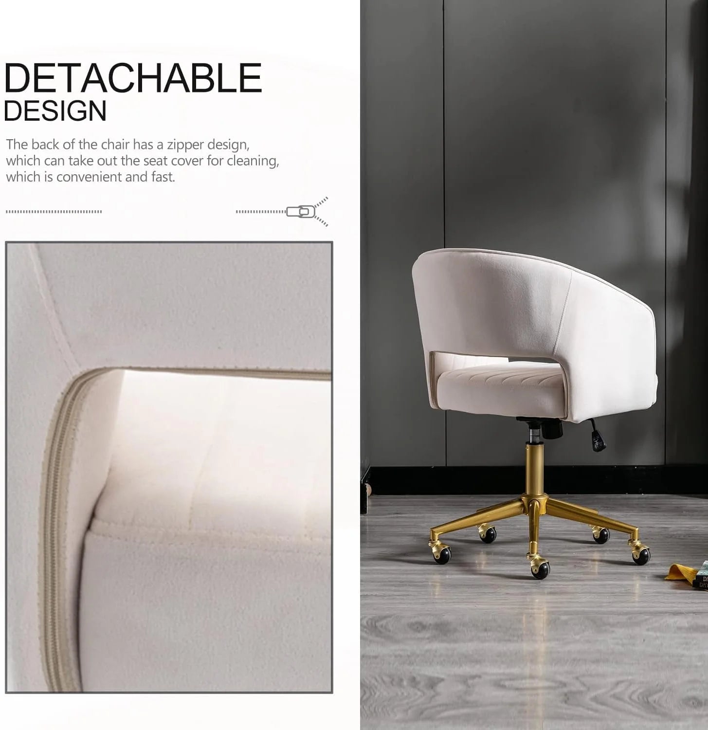 Velvet Office Desk Chair, Upholstered Home Office Desk Chairs with LUNESCAPE