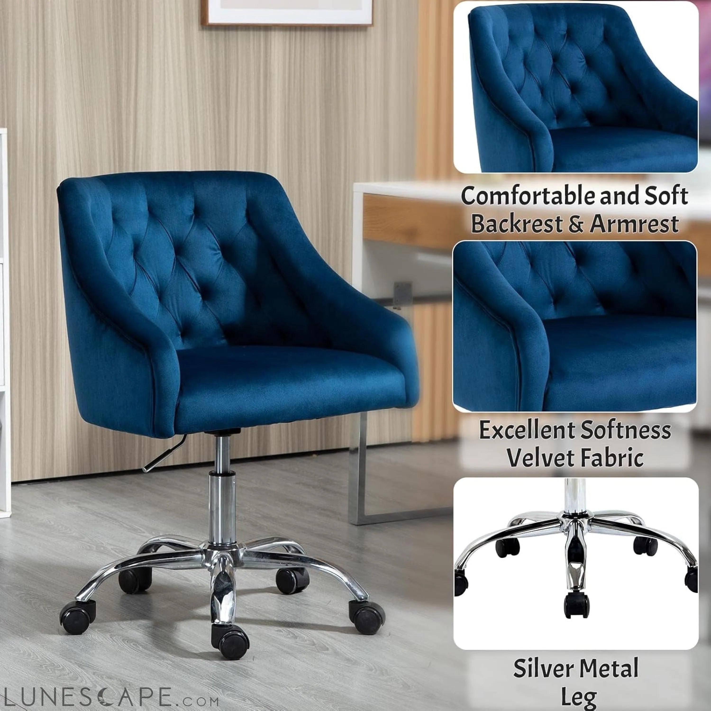 Velvet Office Swivel Chair, Vanity Chair, Fabric Desk Chair, Pretty LUNESCAPE