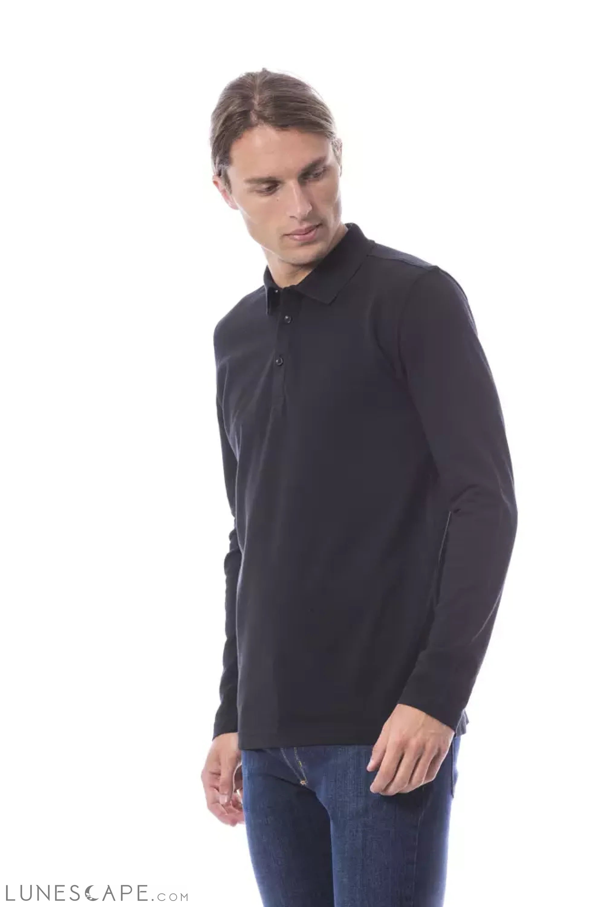 Verri Black Cotton Men's Polo Shirt Long Sleeve LUNESCAPE