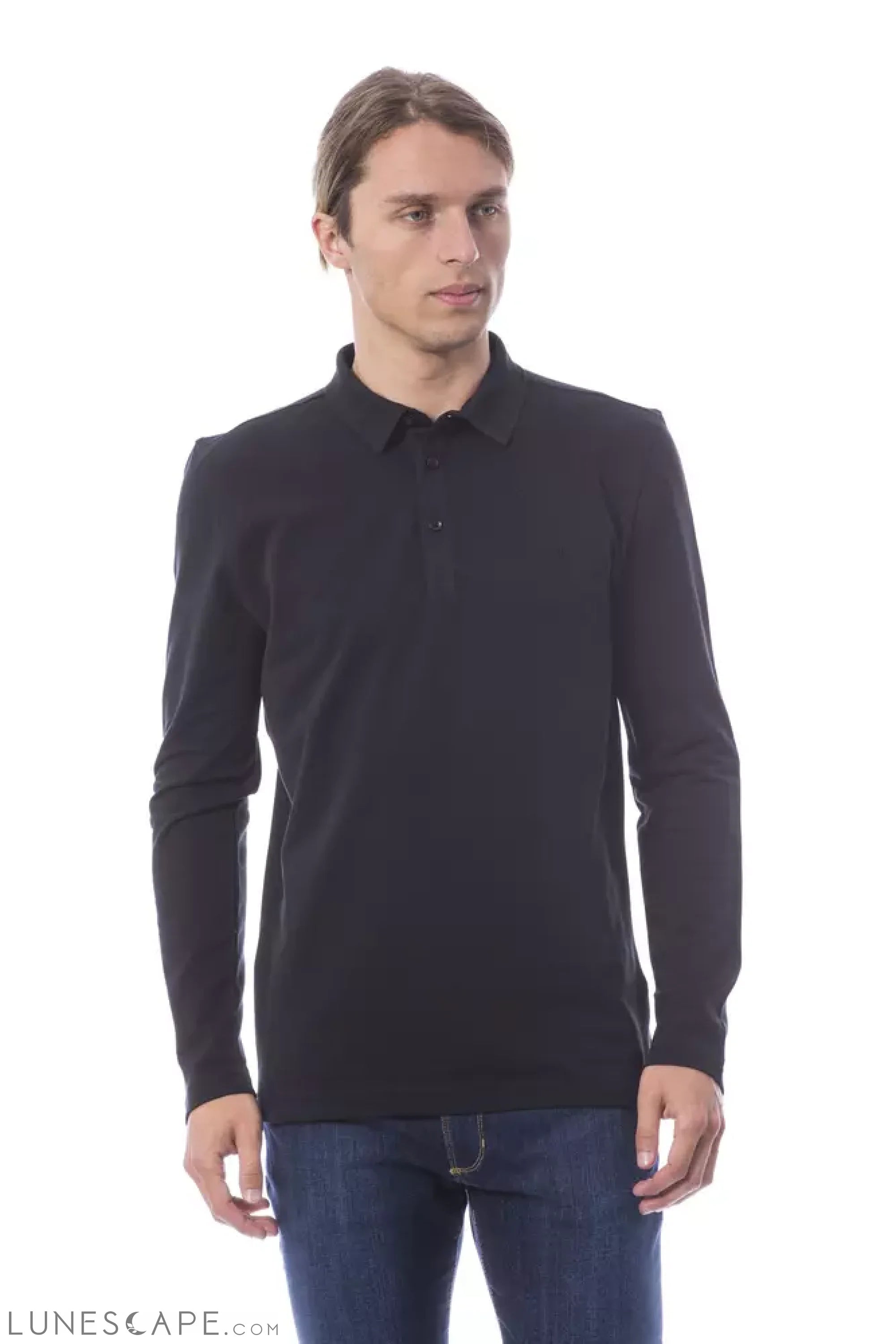 Verri Black Cotton Men's Polo Shirt Long Sleeve LUNESCAPE