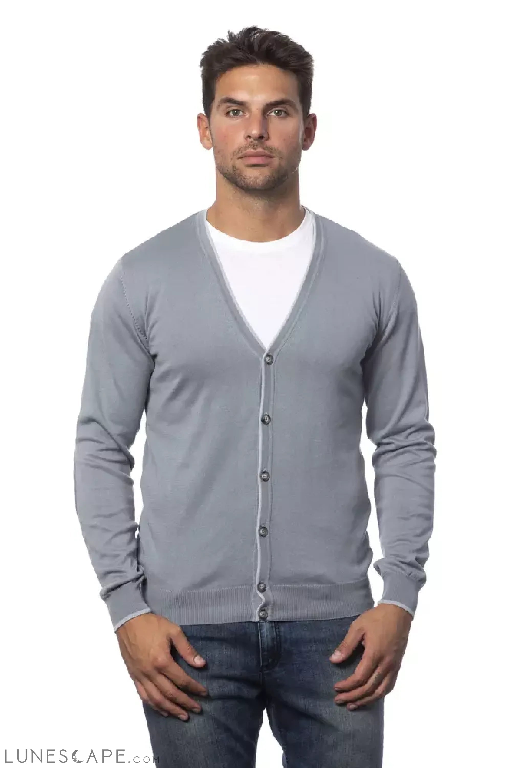 Verri Gray Cotton Men Cardigan LUNESCAPE