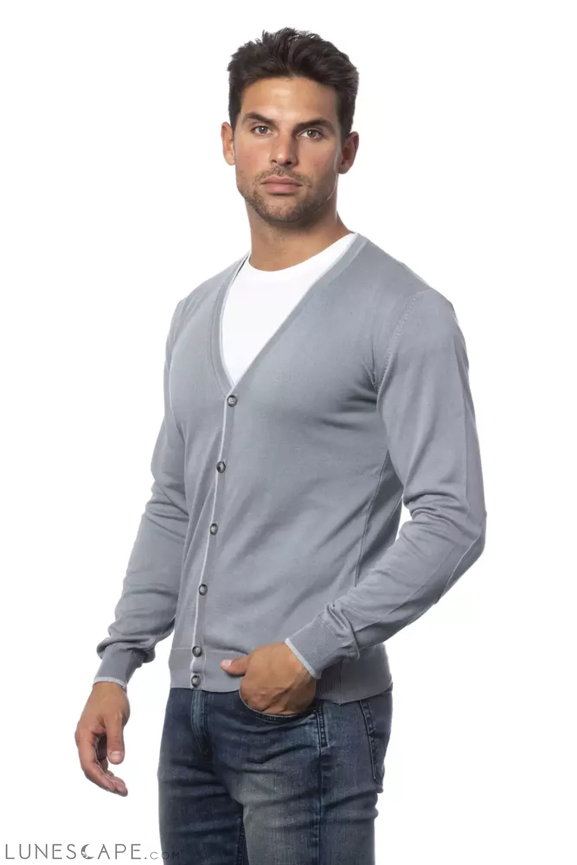 Verri Gray Cotton Men Cardigan LUNESCAPE