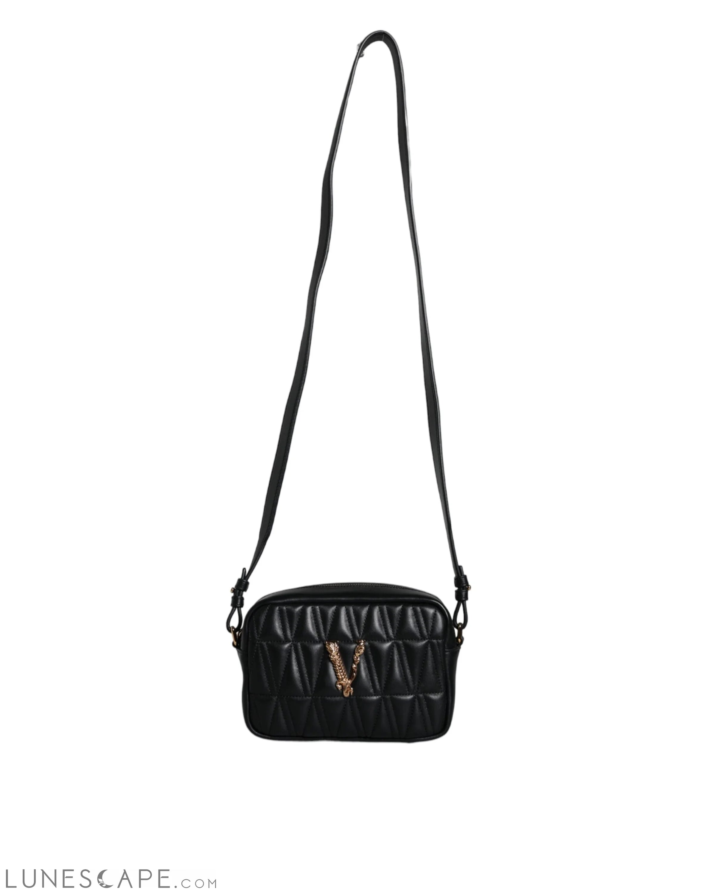 Versace Black Quilted Lamb Leather Camera Case Shoulder Bag LUNESCAPE