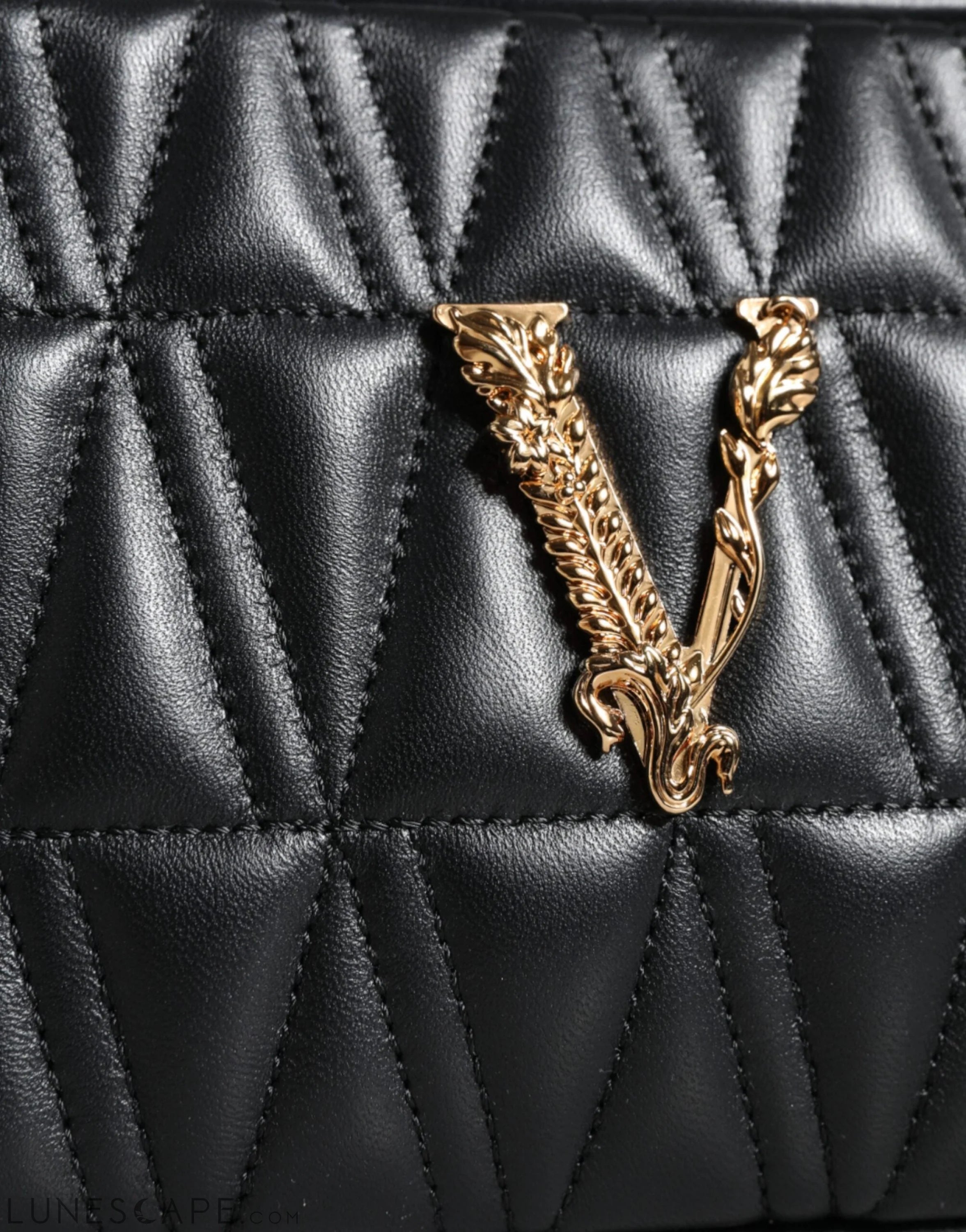 Versace Black Quilted Lamb Leather Camera Case Shoulder Bag LUNESCAPE