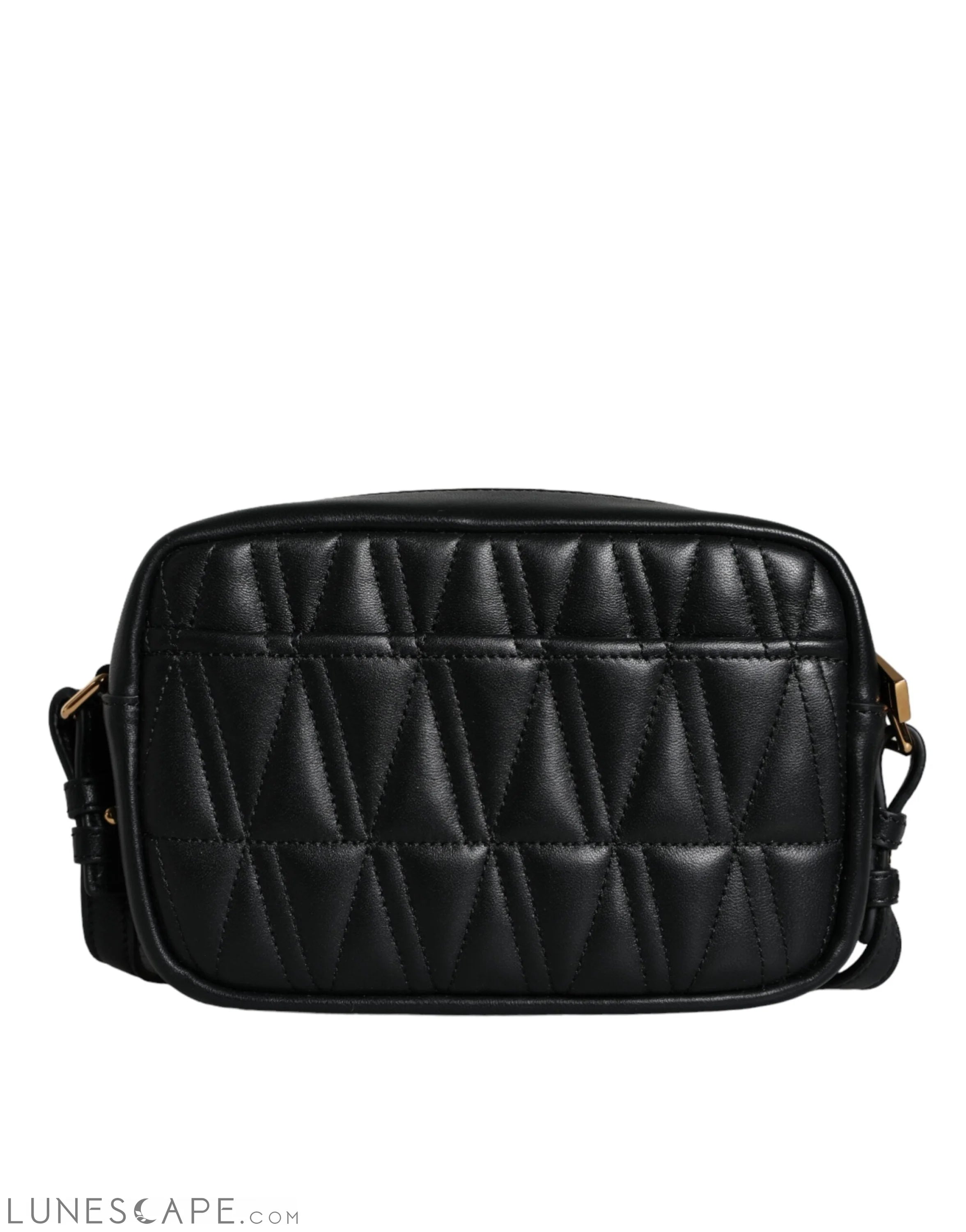 Versace Black Quilted Lamb Leather Camera Case Shoulder Bag LUNESCAPE