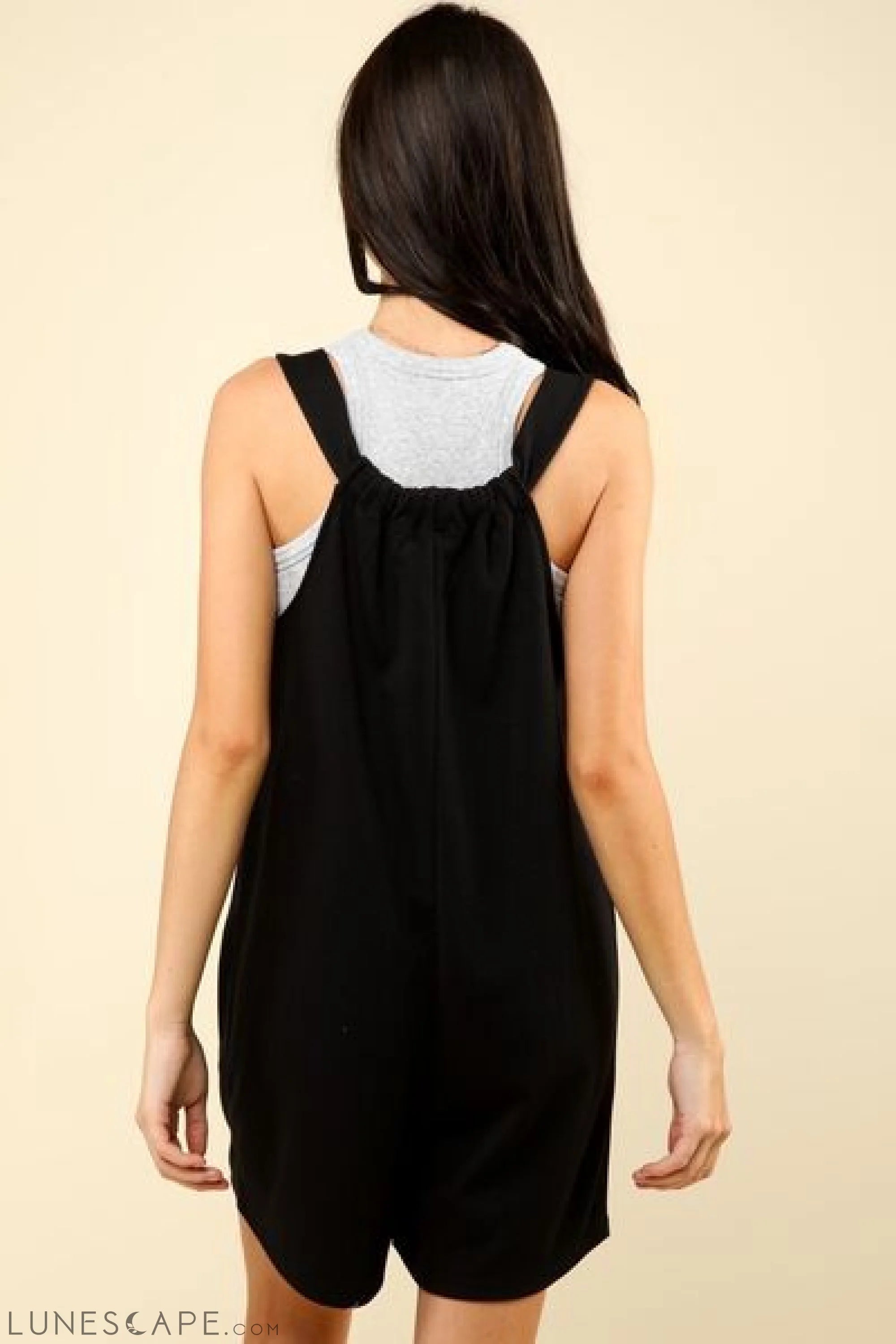 VERY J Tie Shoulder Front Pocket Romper LUNESCAPE