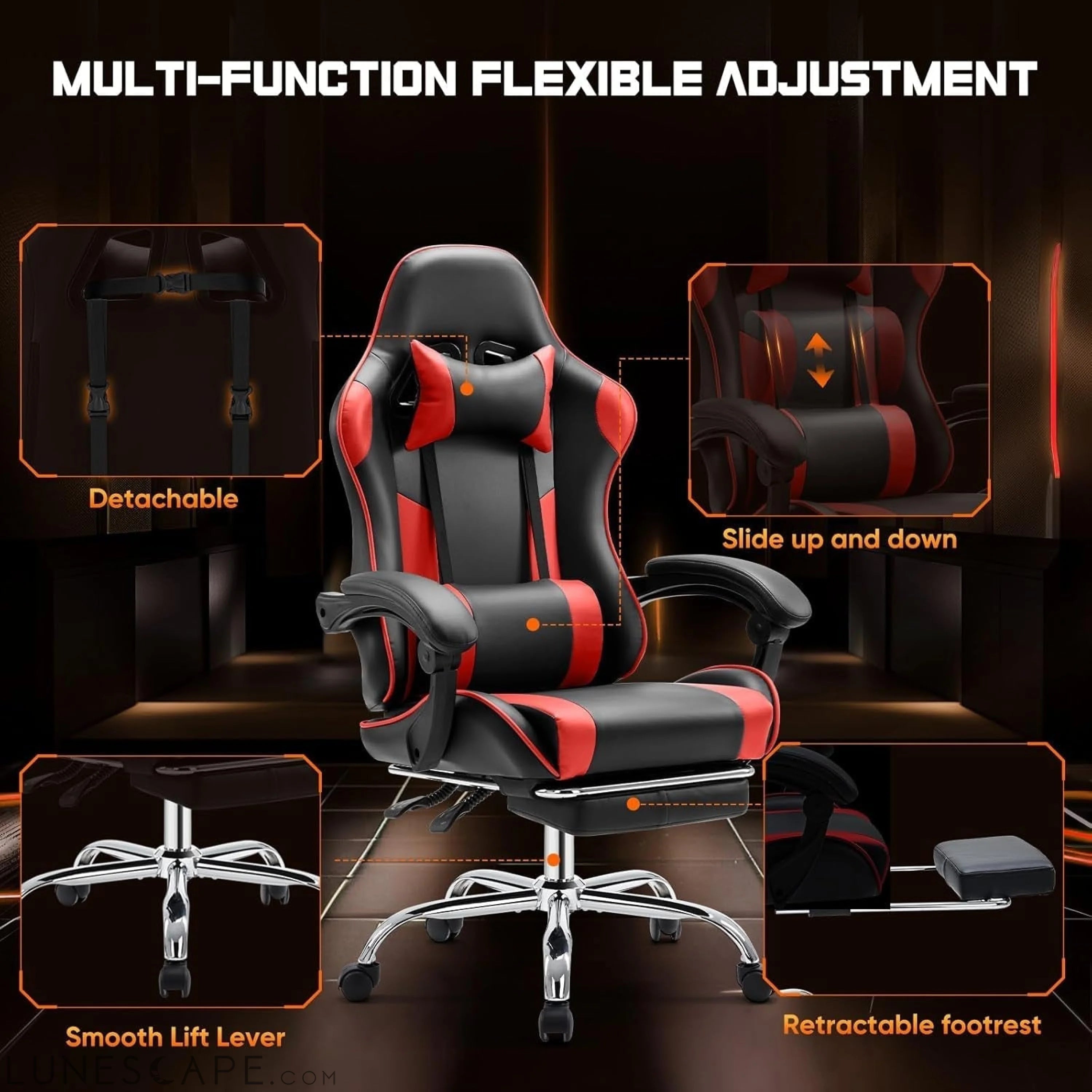 Video Game Desk Chair - Ergonomic Computer with Footrest and Comfy LUNESCAPE