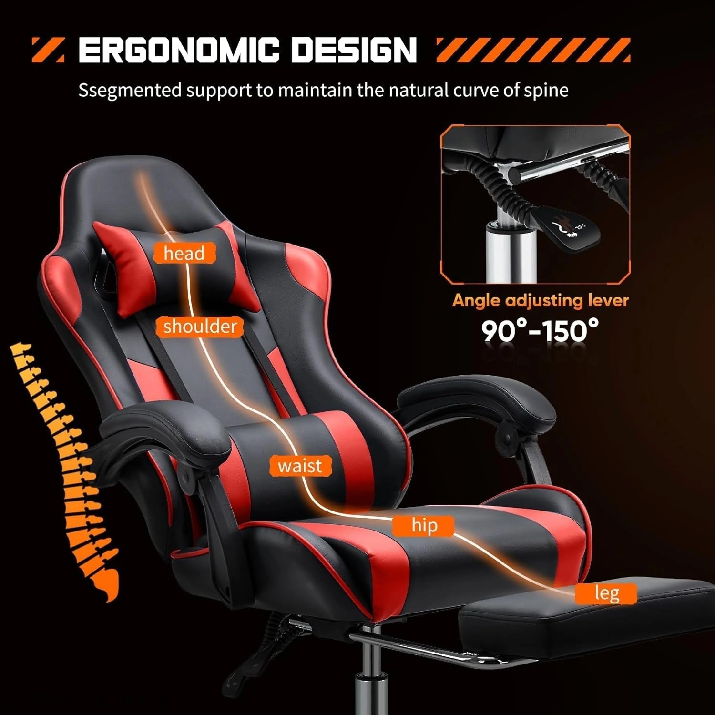Video Game Desk Chair - Ergonomic Computer with Footrest and Comfy LUNESCAPE