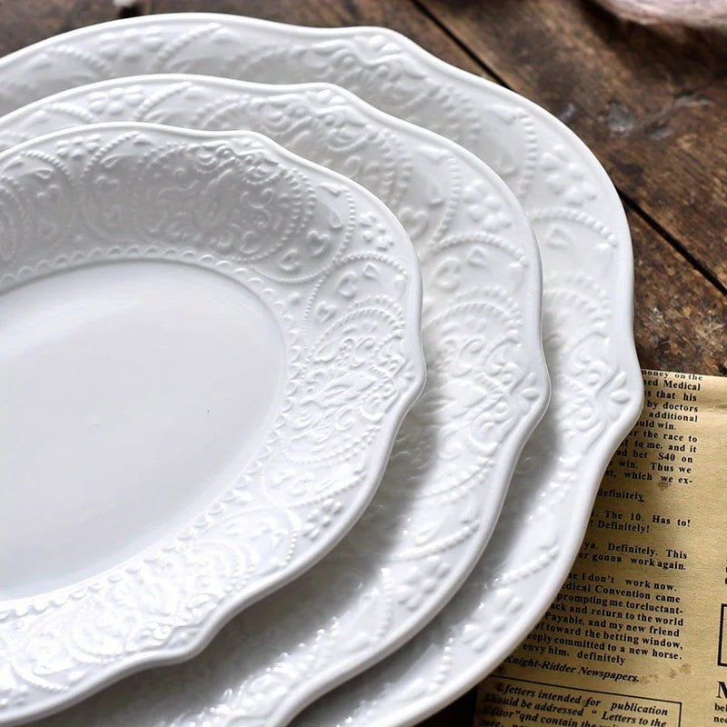Vintage Lace Nordic Ceramic Dinner Plate  Microwave Safe LUNESCAPE