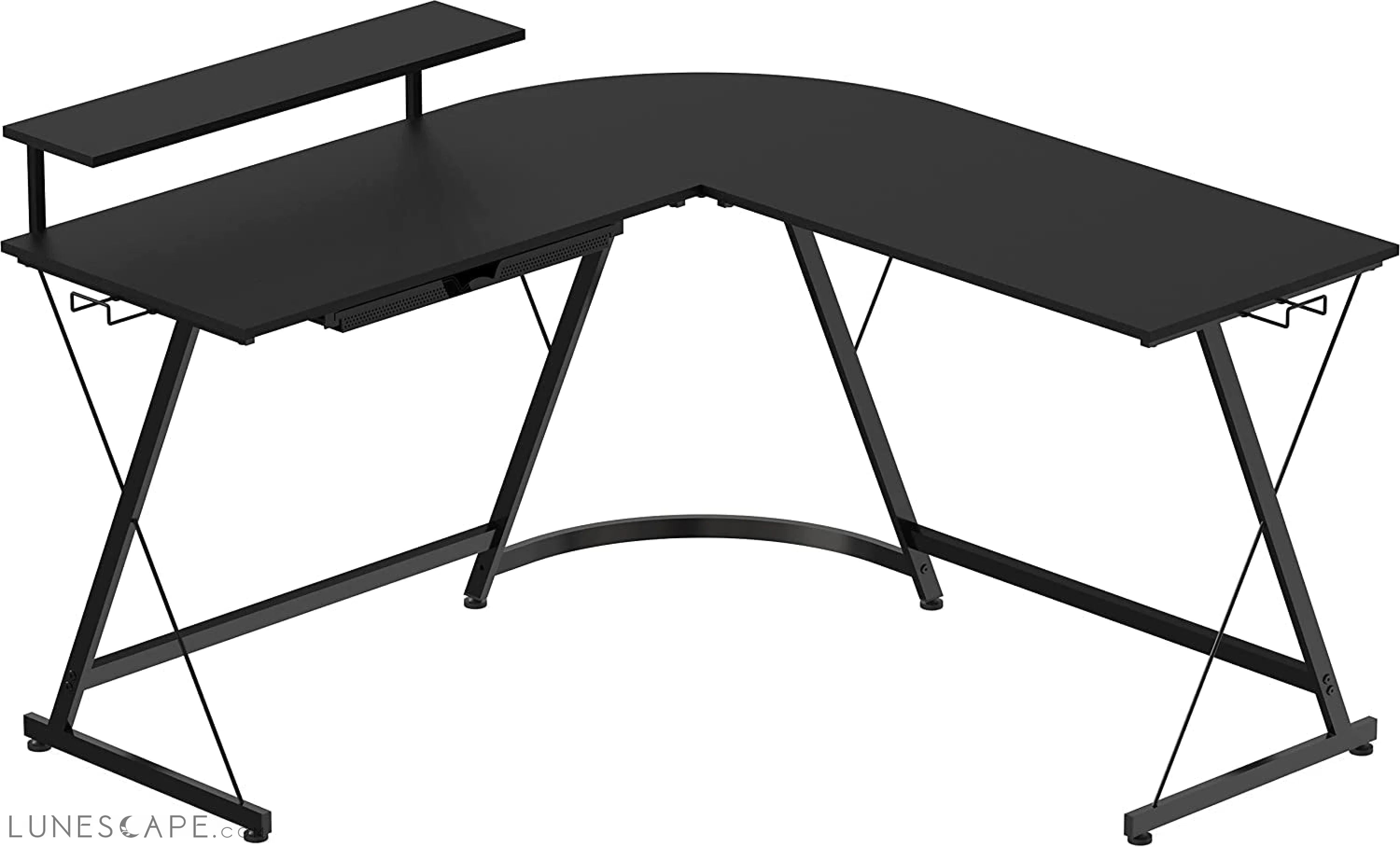 Vista L-Shape Desk with Monitor Stand, Black LUNESCAPE