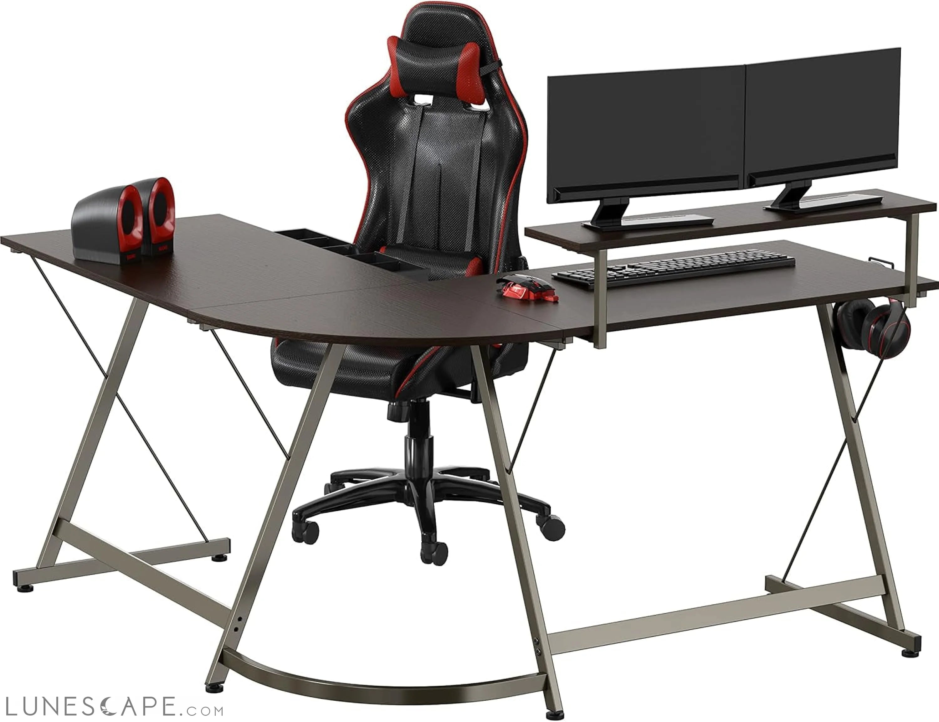 Vista L-Shape Desk with Monitor Stand, Espresso LUNESCAPE