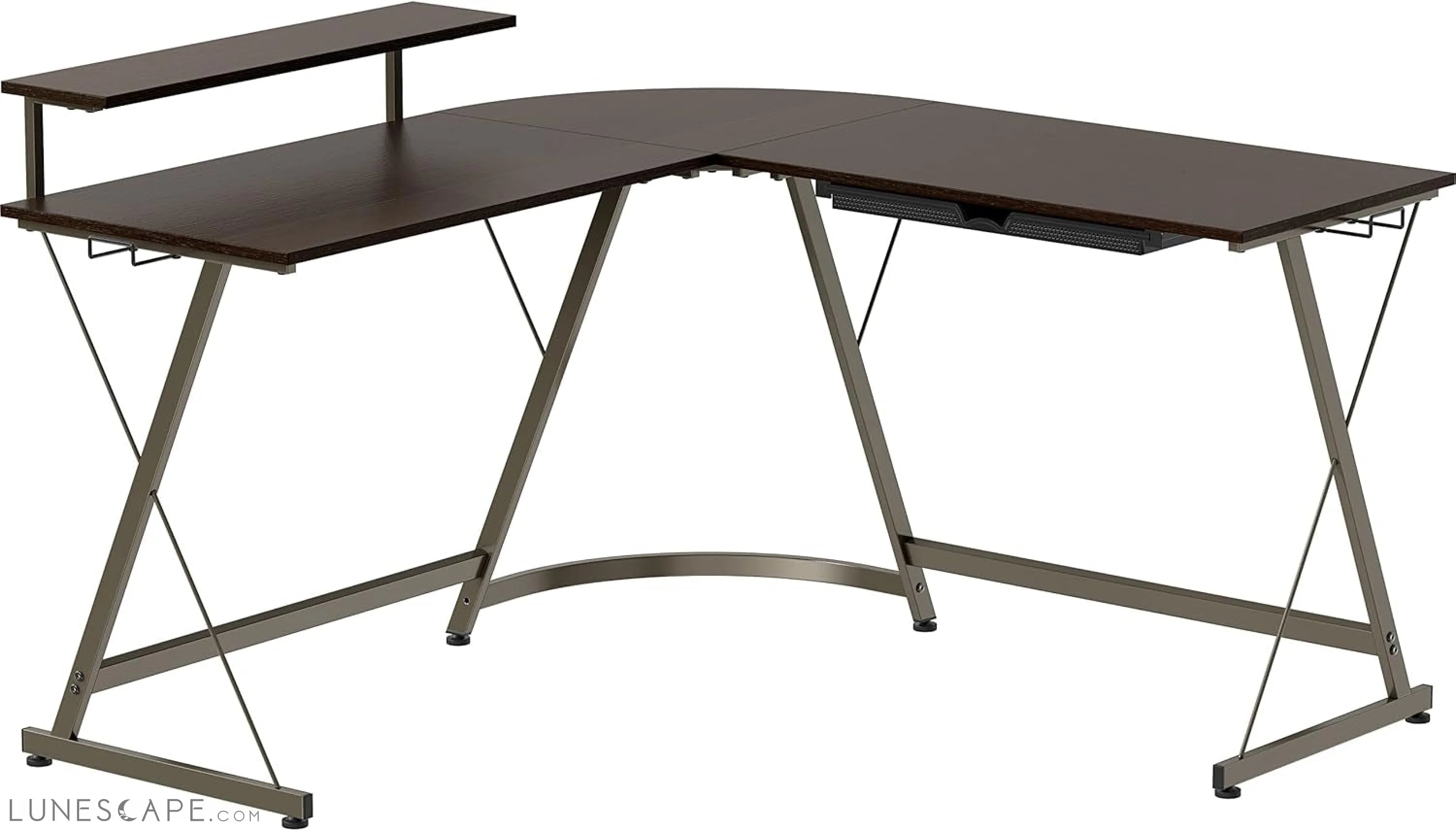 Vista L-Shape Desk with Monitor Stand, Espresso LUNESCAPE