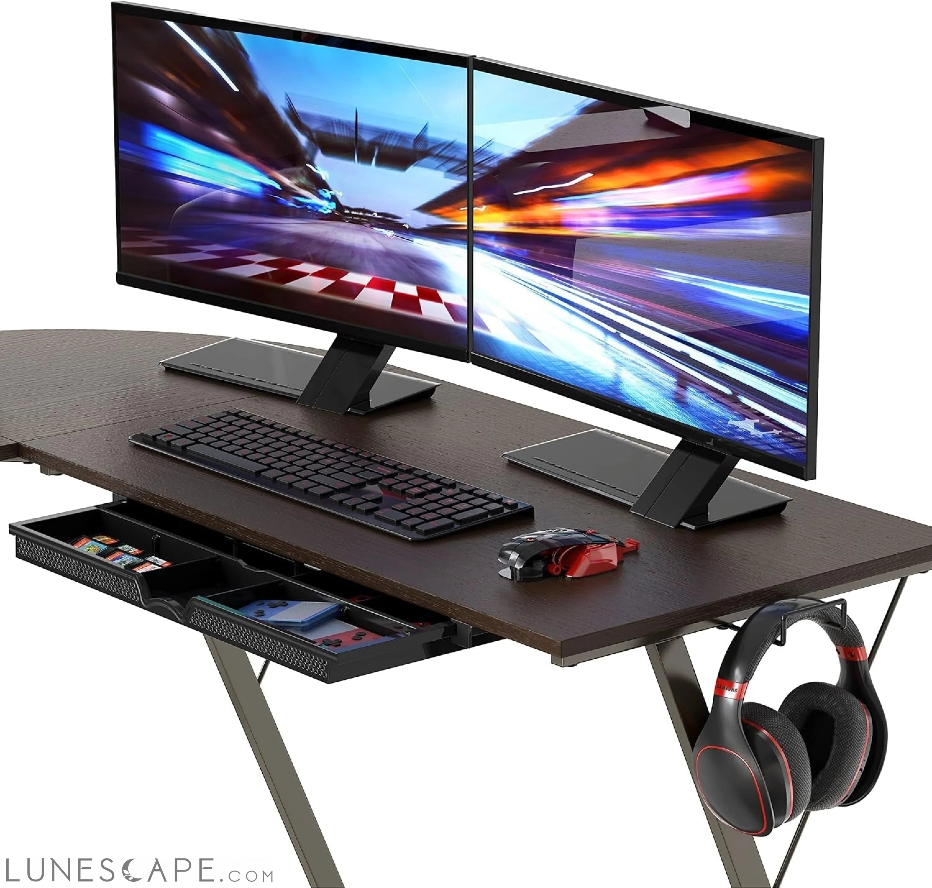 Vista L-Shape Desk with Monitor Stand, Espresso LUNESCAPE