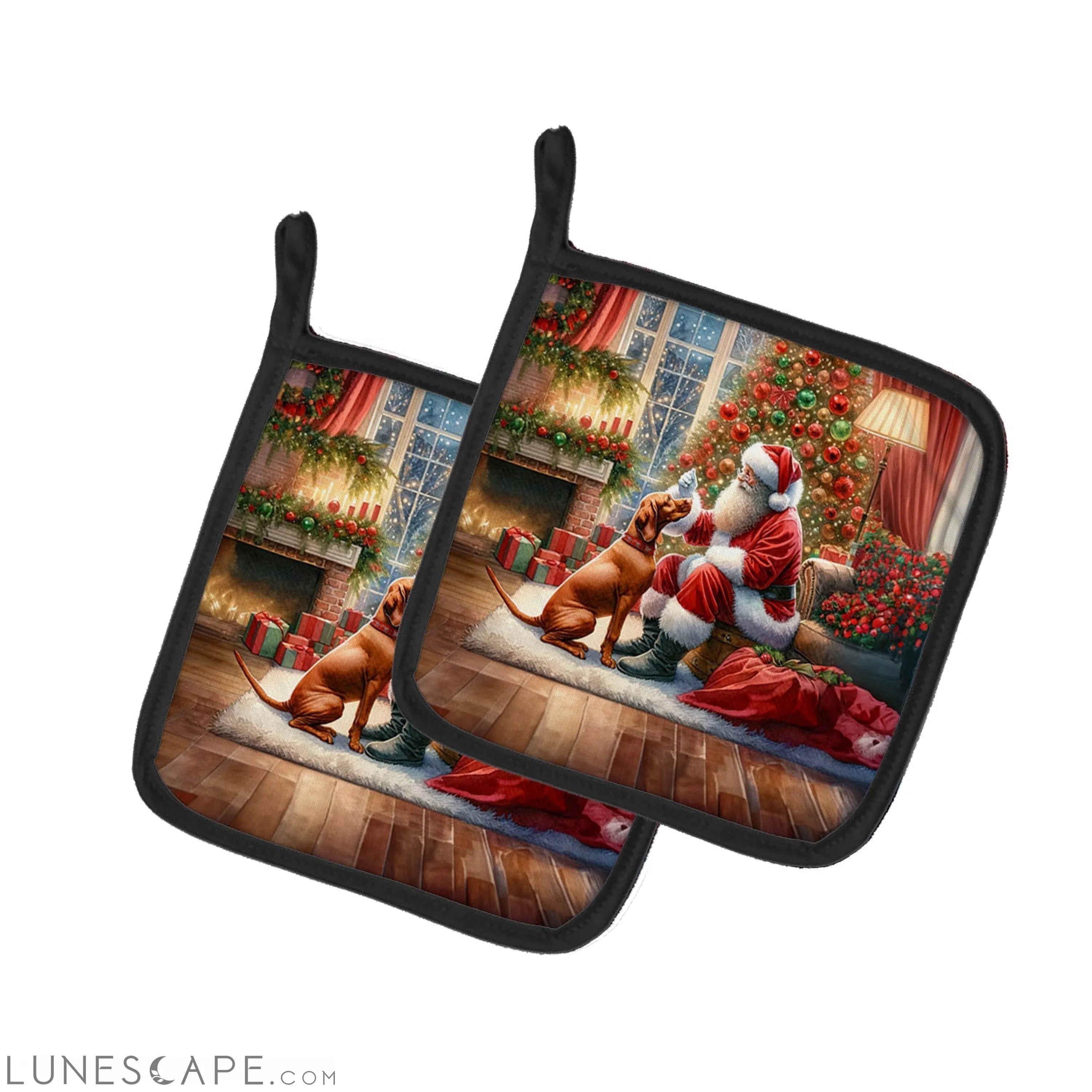 Vizsla and Santa Claus Pair of Pot Holders LUNESCAPE