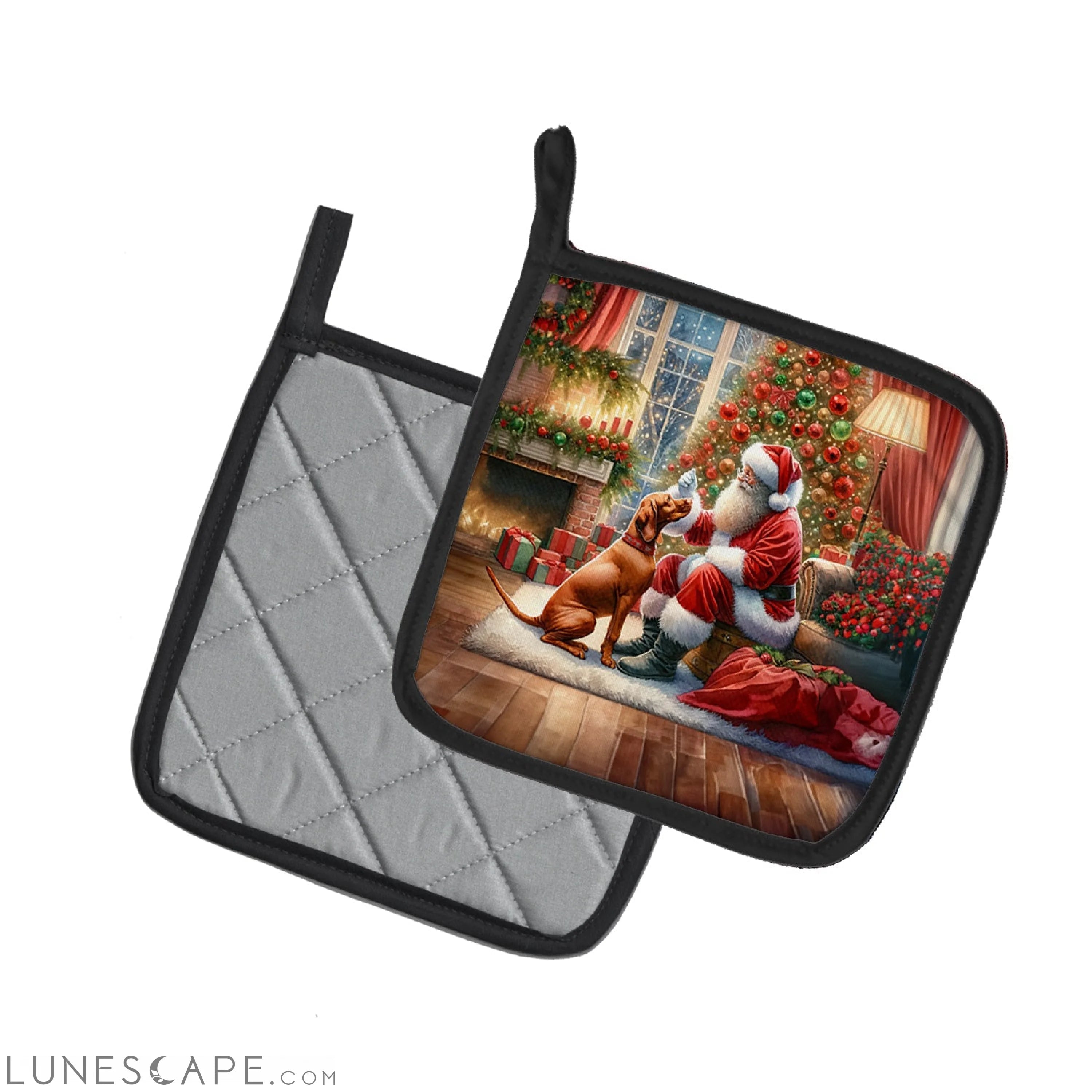 Vizsla and Santa Claus Pair of Pot Holders LUNESCAPE