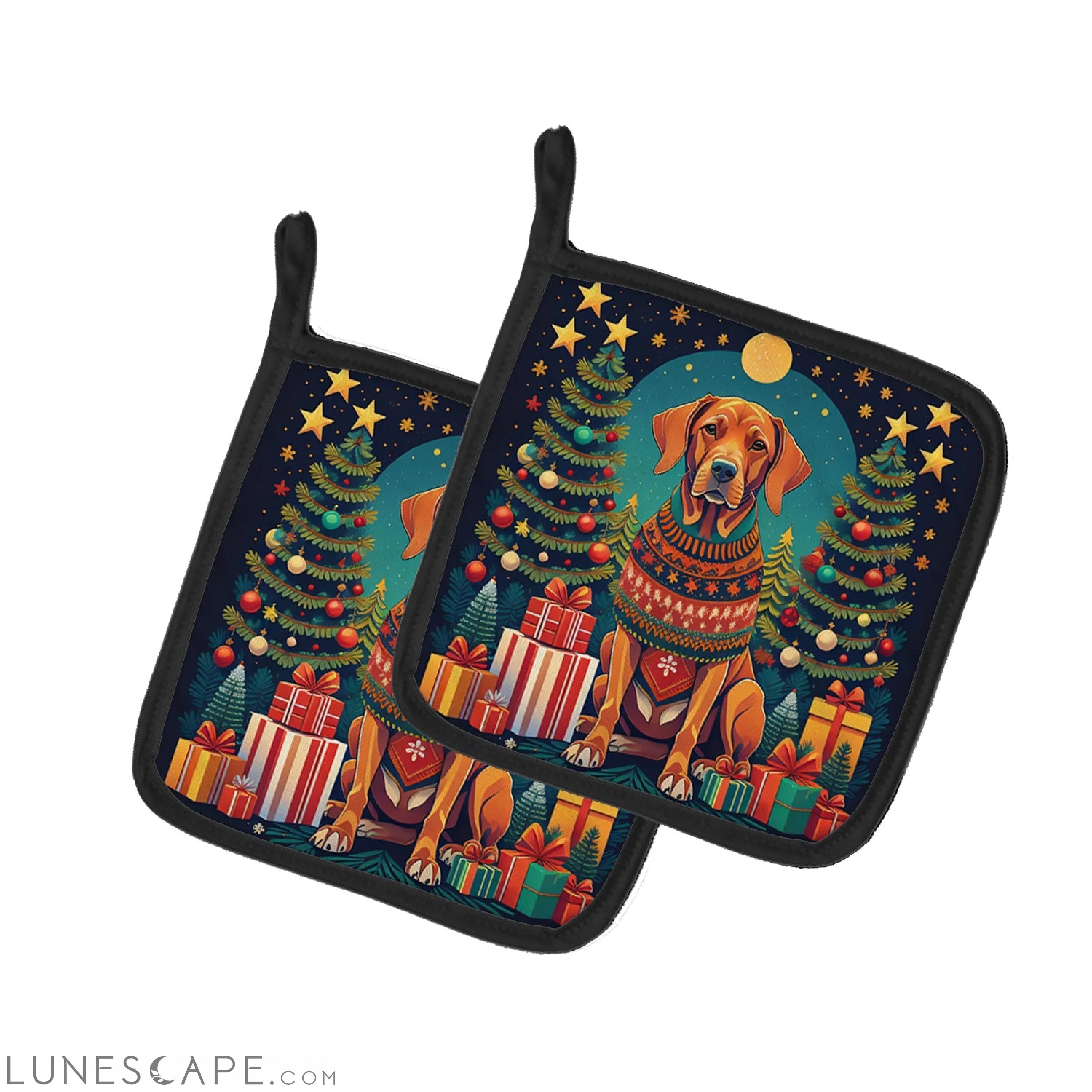 Vizsla Christmas Pair of Pot Holders LUNESCAPE