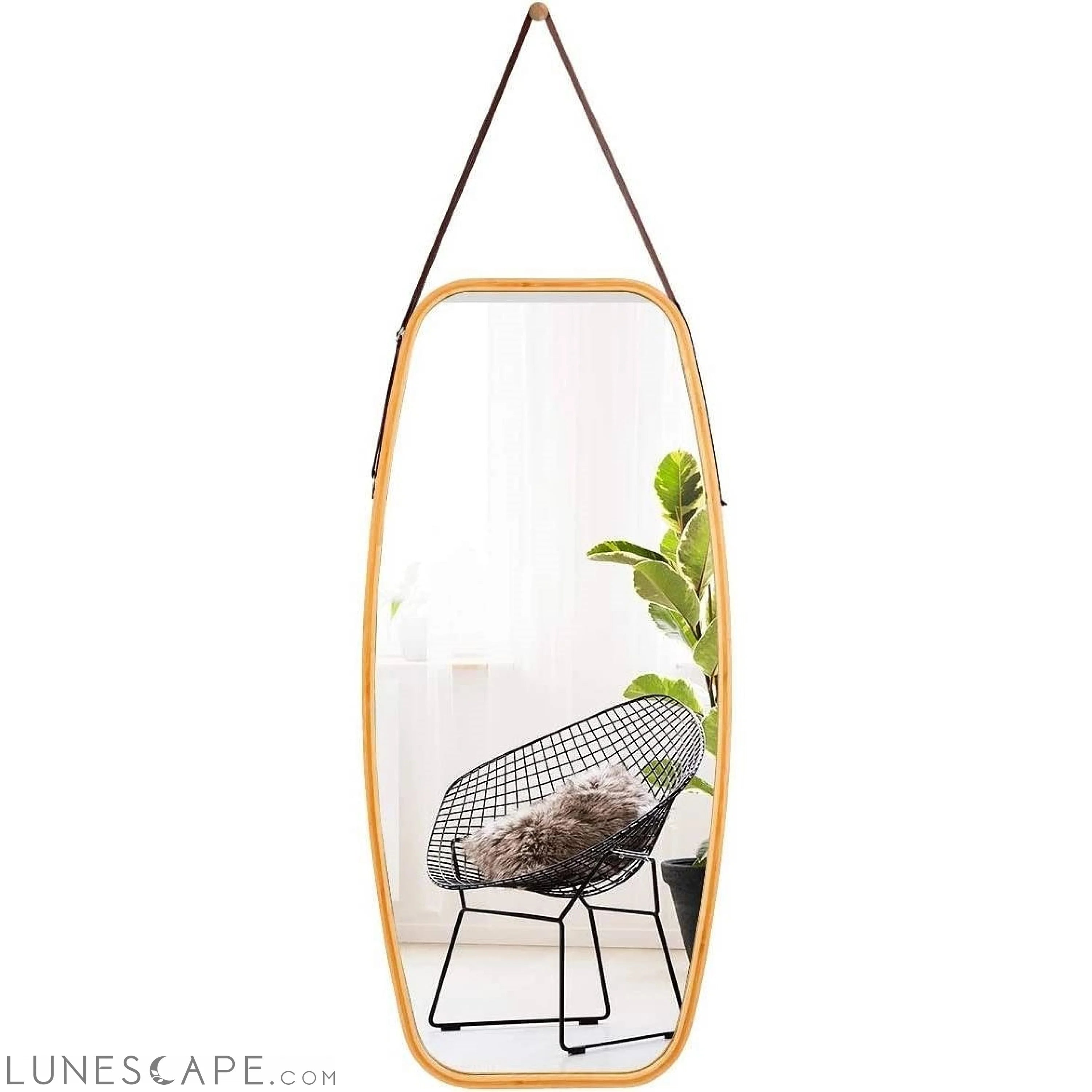 Wall Hanging Bedroom Bathroom Rectangular Mirror with Bamboo Frame 39 LUNESCAPE