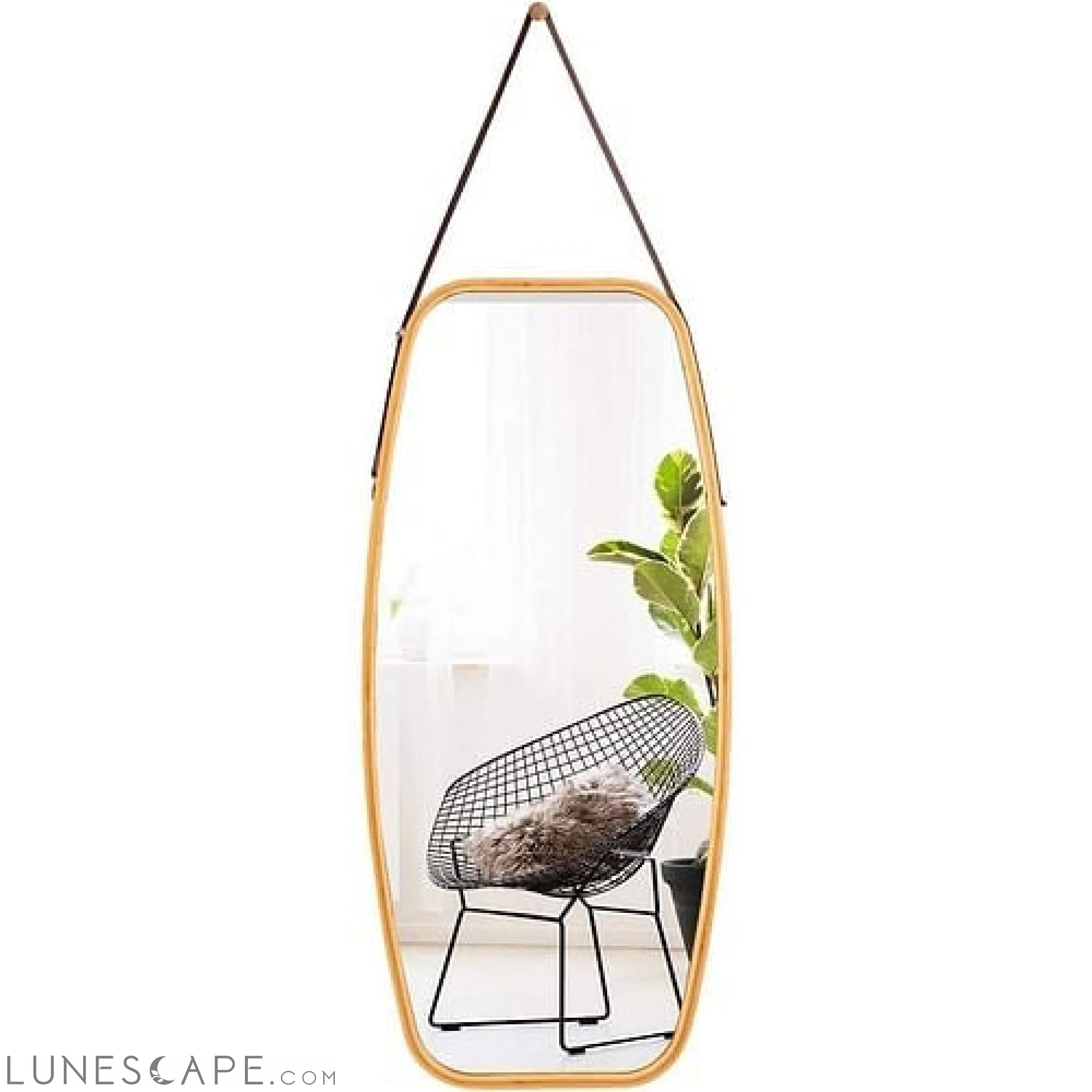 Wall Hanging Bedroom Bathroom Rectangular Mirror with Bamboo Frame 39 LUNESCAPE