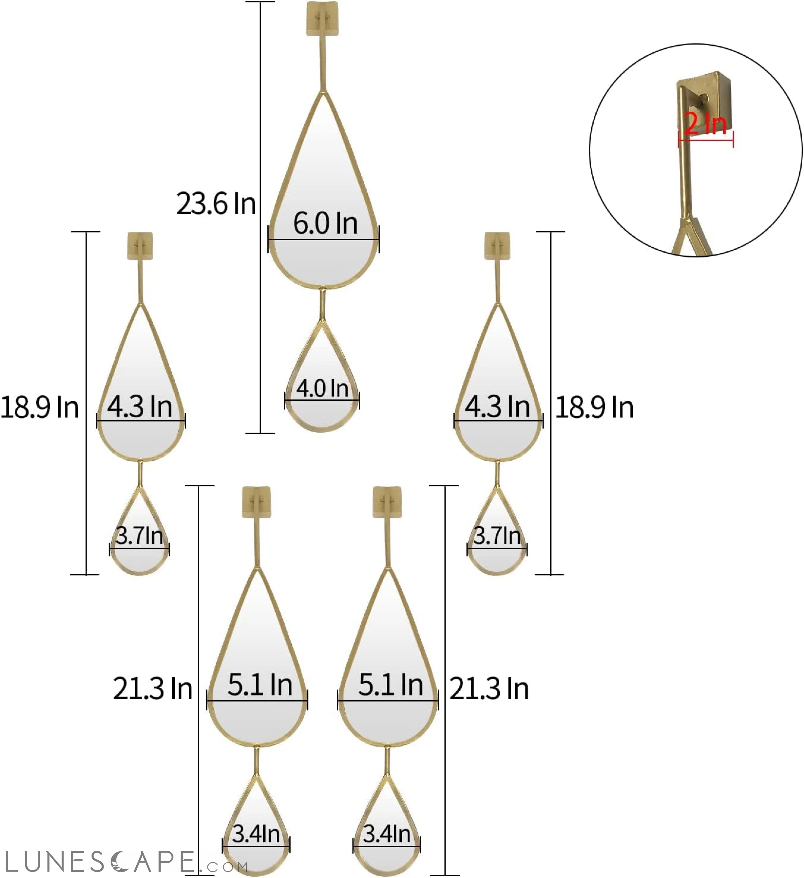 Wall Mirror Decorative Mirrors Mounted Decor Tear Drop Shape Gold for LUNESCAPE