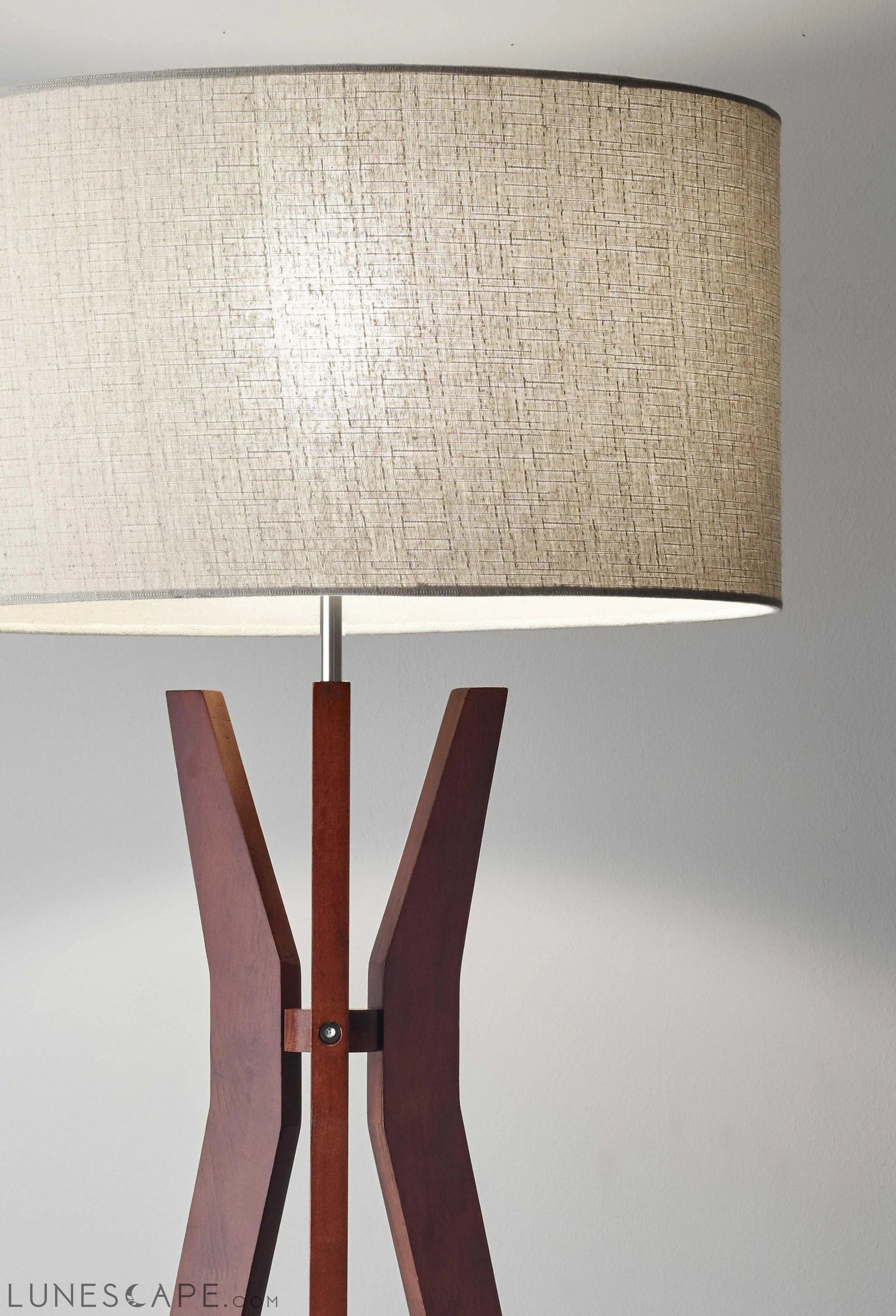 Walnut Wood Floor Lamp Tripod Base with Shelf LUNESCAPE
